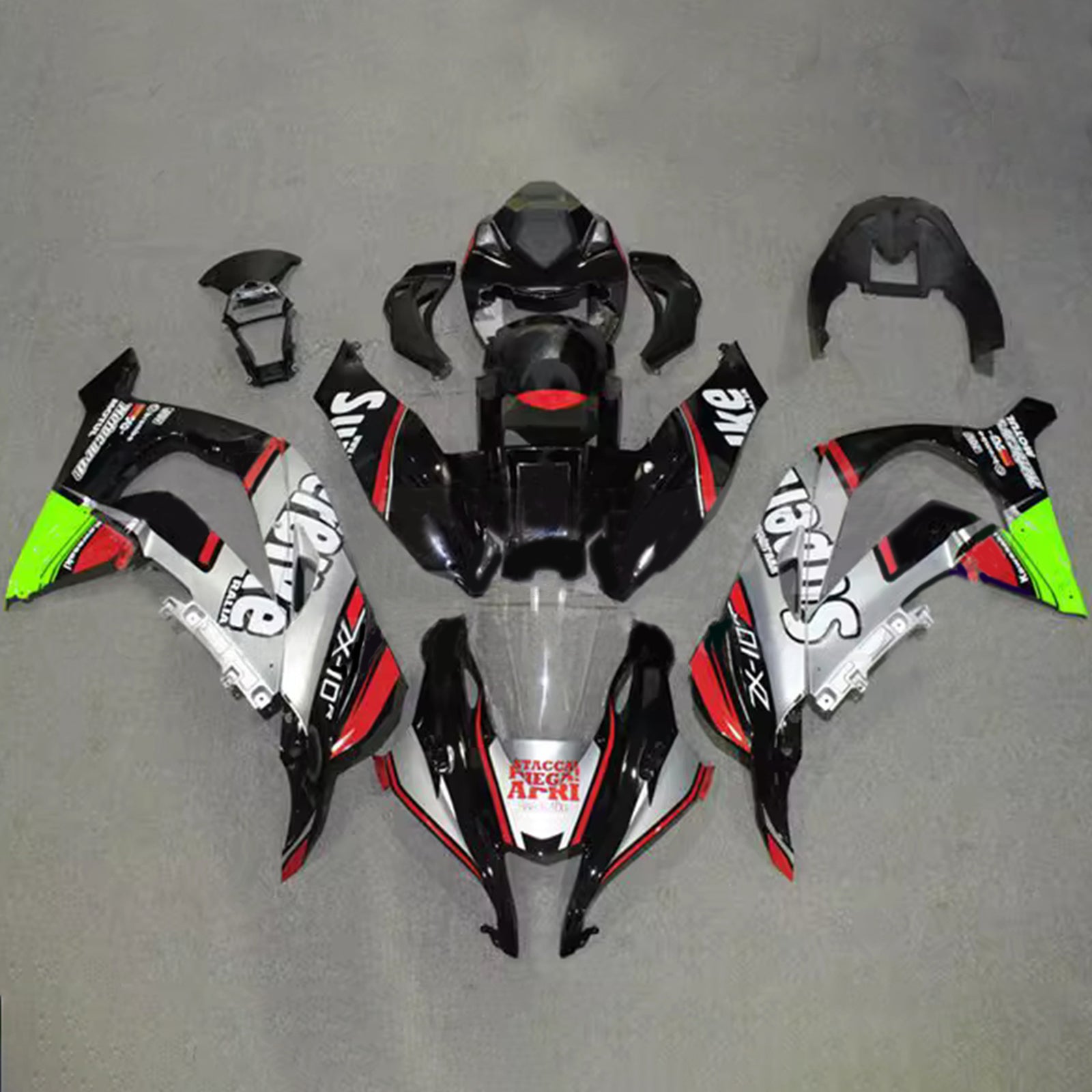 Amotopart 2016-2020 Kawasaki ZX10R Black Gray Red Fairing Kit