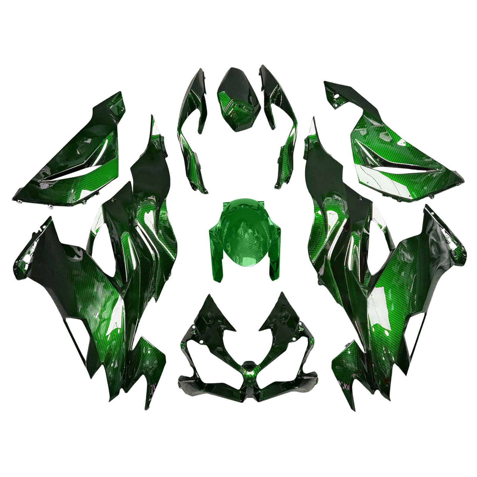 Amotopart 2019-2023 Kawasaki ZX6R Green Carbon Fiber Pattern Fairing Kit