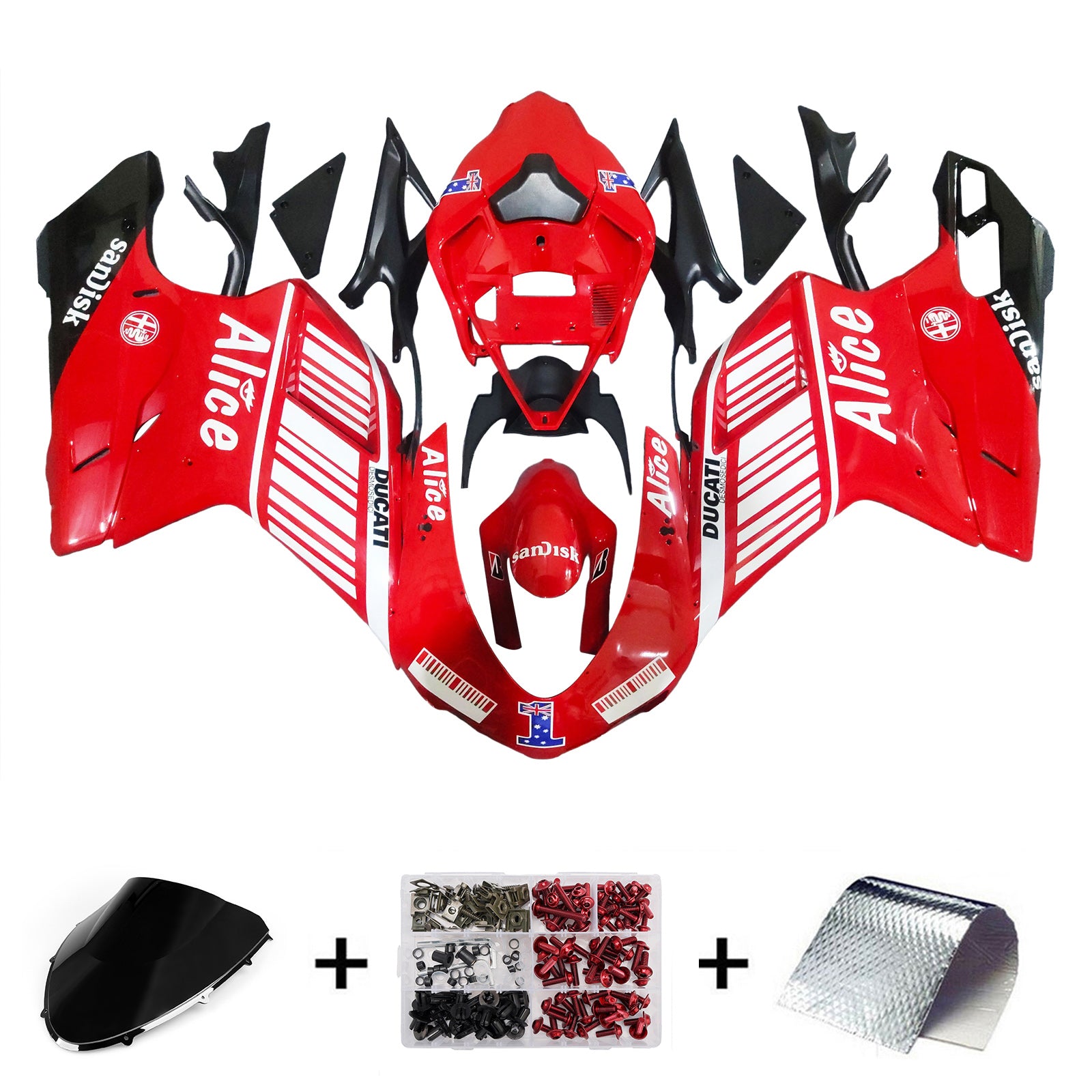 Amotopart 2007-2011 Ducati 1098/1198/848 Red Black White Fairing Kit