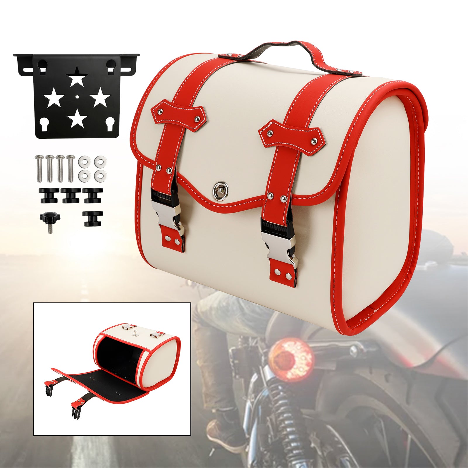 Motorbike Set Of Quick Release Saddlebag W/ Bracket Luggage Storage White