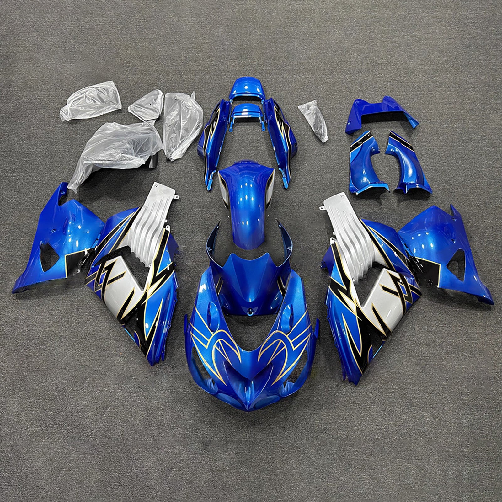 Amotopart 2012-2025 Kawasaki ZX14R ZZR1400 Blue Black White Fairing Ki