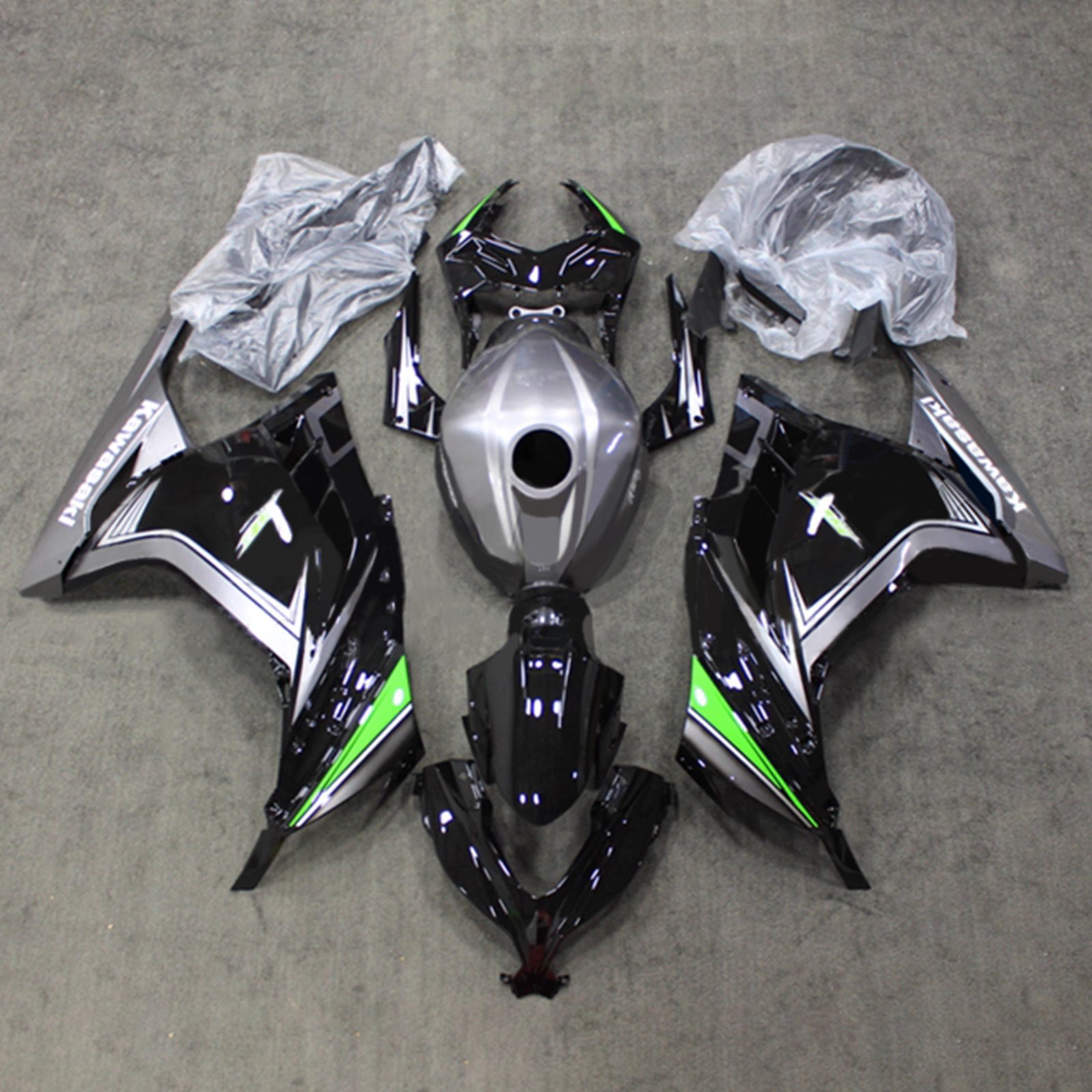 Amotopart 2013-2024 Kawasaki EX300/Ninja300 Glossy Black Grey Green Fairing Kit