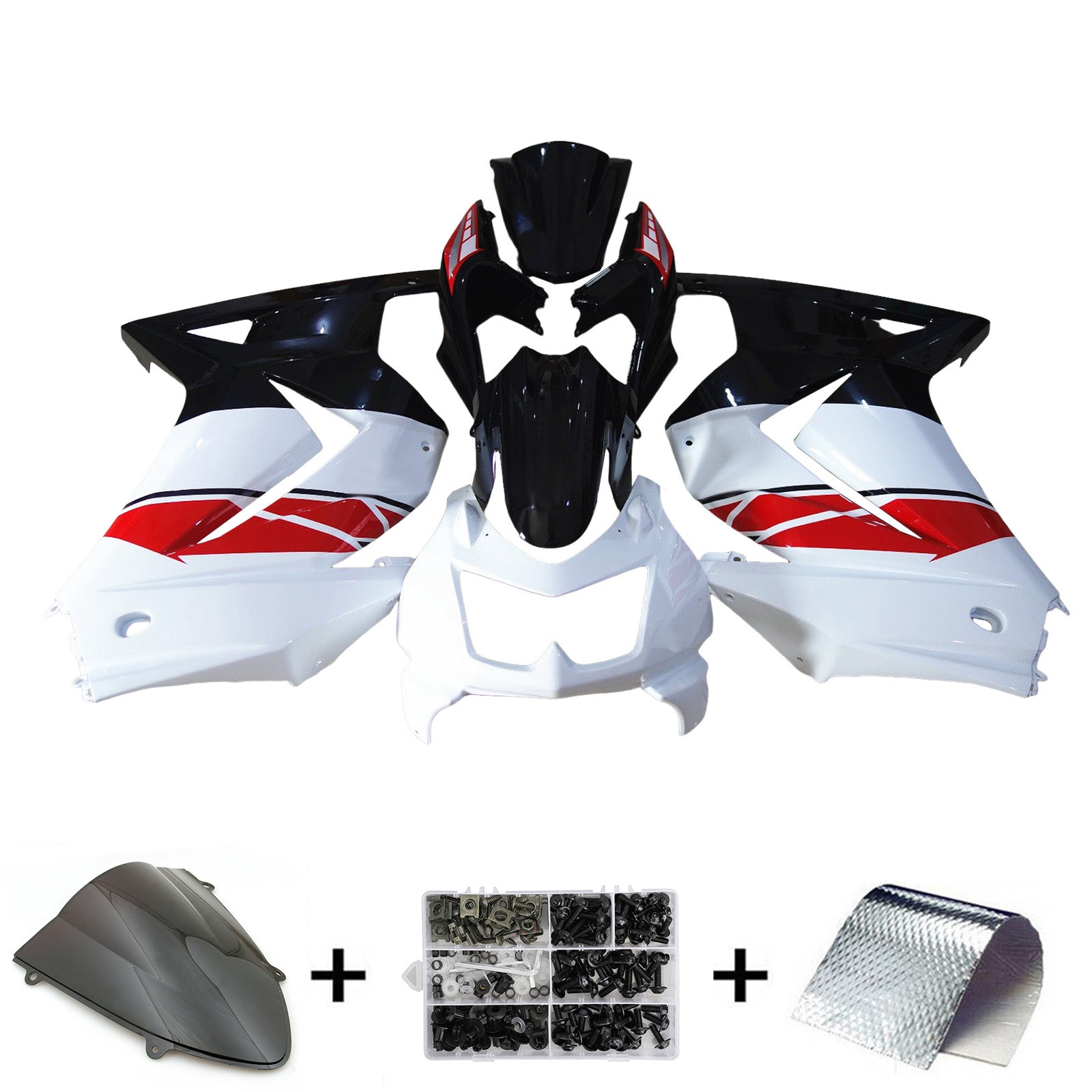 Amotopart 2008-2012 Kawasaki EX250/Ninja 250R Red White Black Fairing Kit