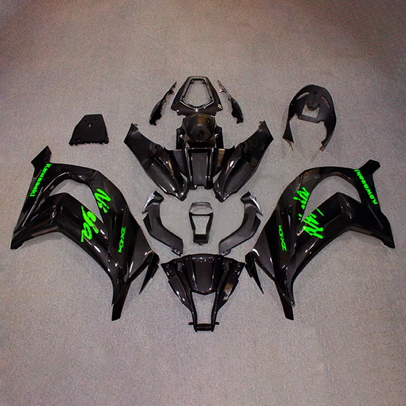 Amotopart 2011-2015 Kawasaki ZX10R Green Black Carbon Fiber Pattern Fairing Kit