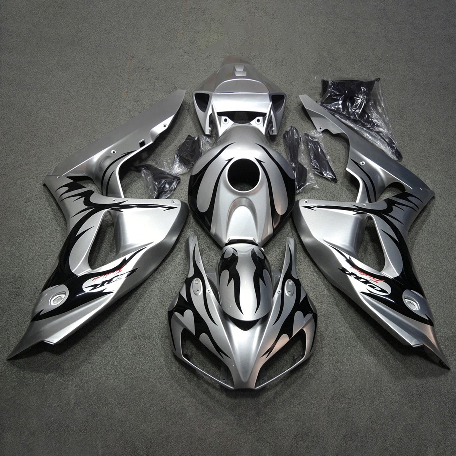Amotopart 2006-2007 ホンダ CBR1000RR シルバー ブラック フェアリングキット