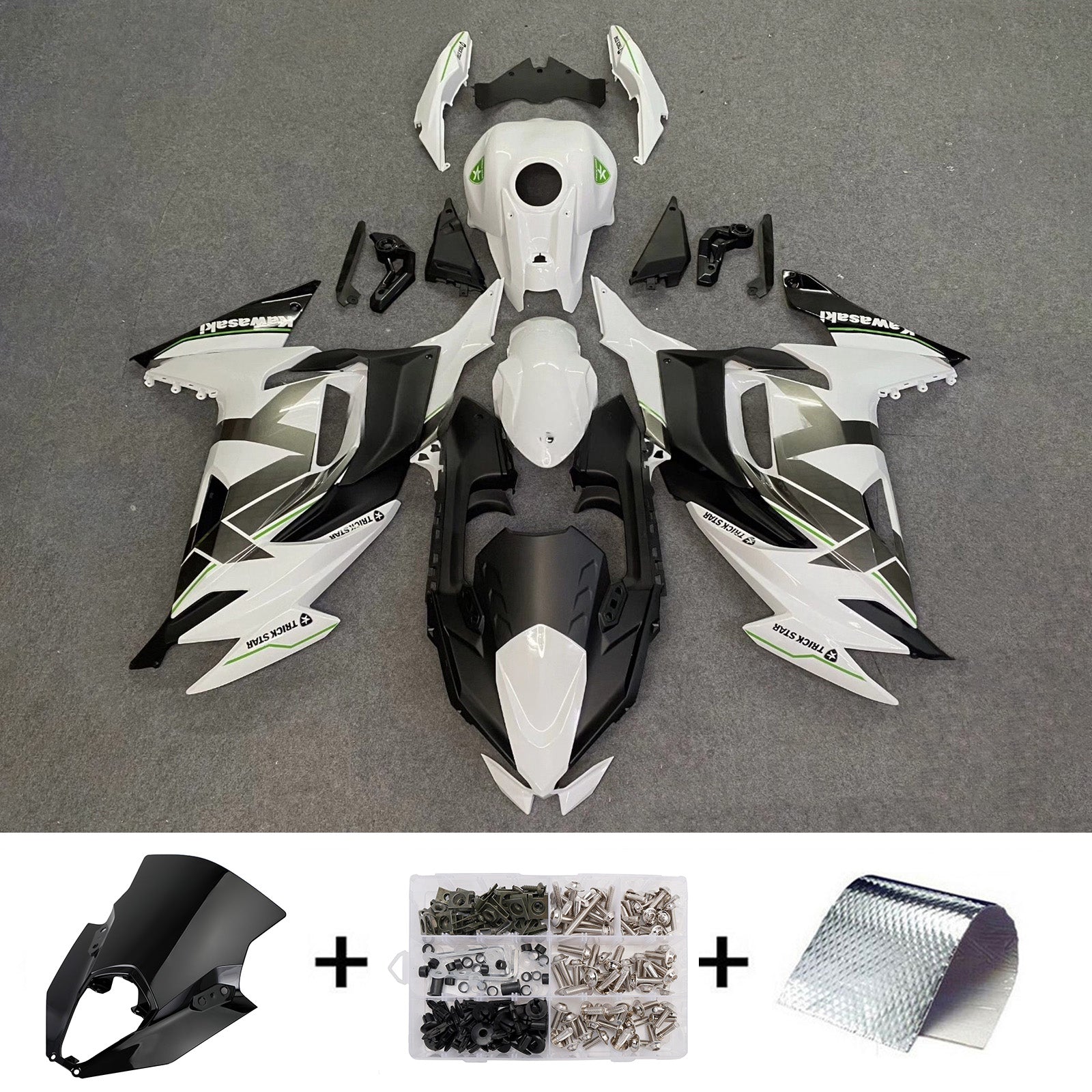 Amotopart 2020-2025 Kawasaki ER6F/Ninja650 White Black Grey Fairing Kit