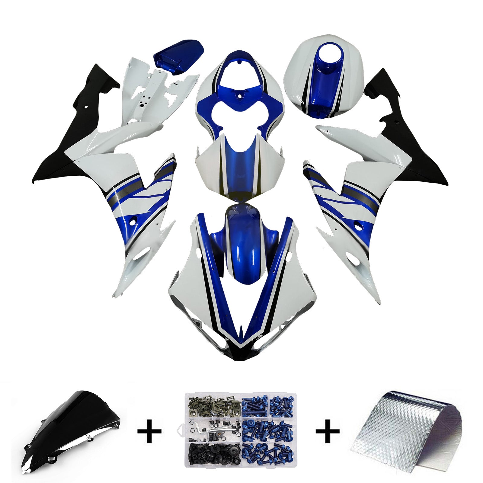 Amotopart 2021-2025 Kawasaki ZX14R ZZR1400 White Blue Fairing Kit