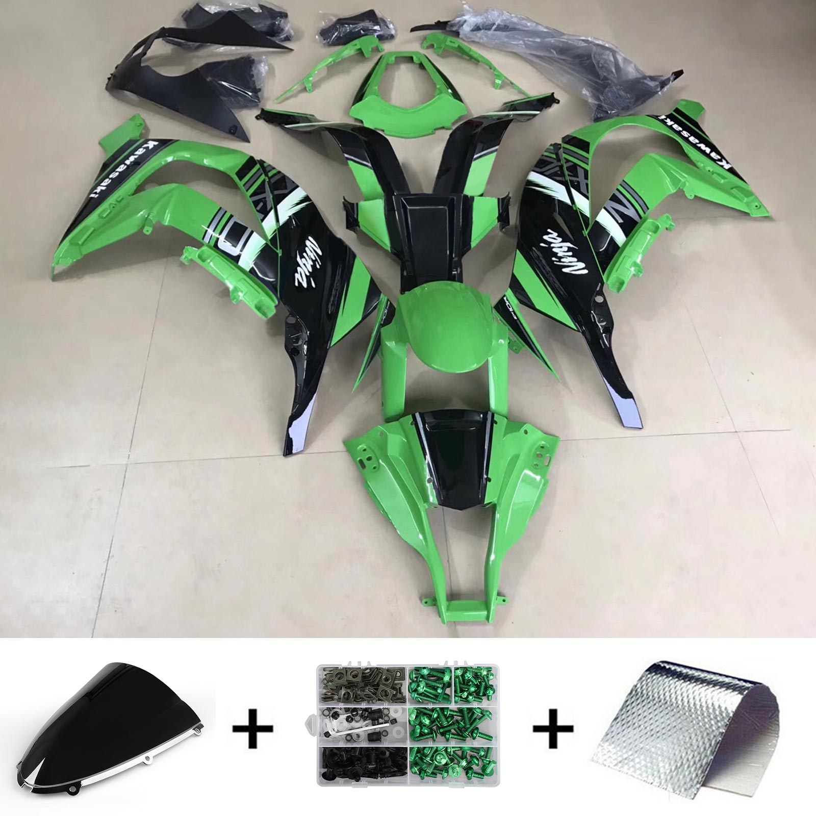 Amotopart 2006-2007 Kawasaki ZX10R Green & Black Styl3 Fairing Kit
