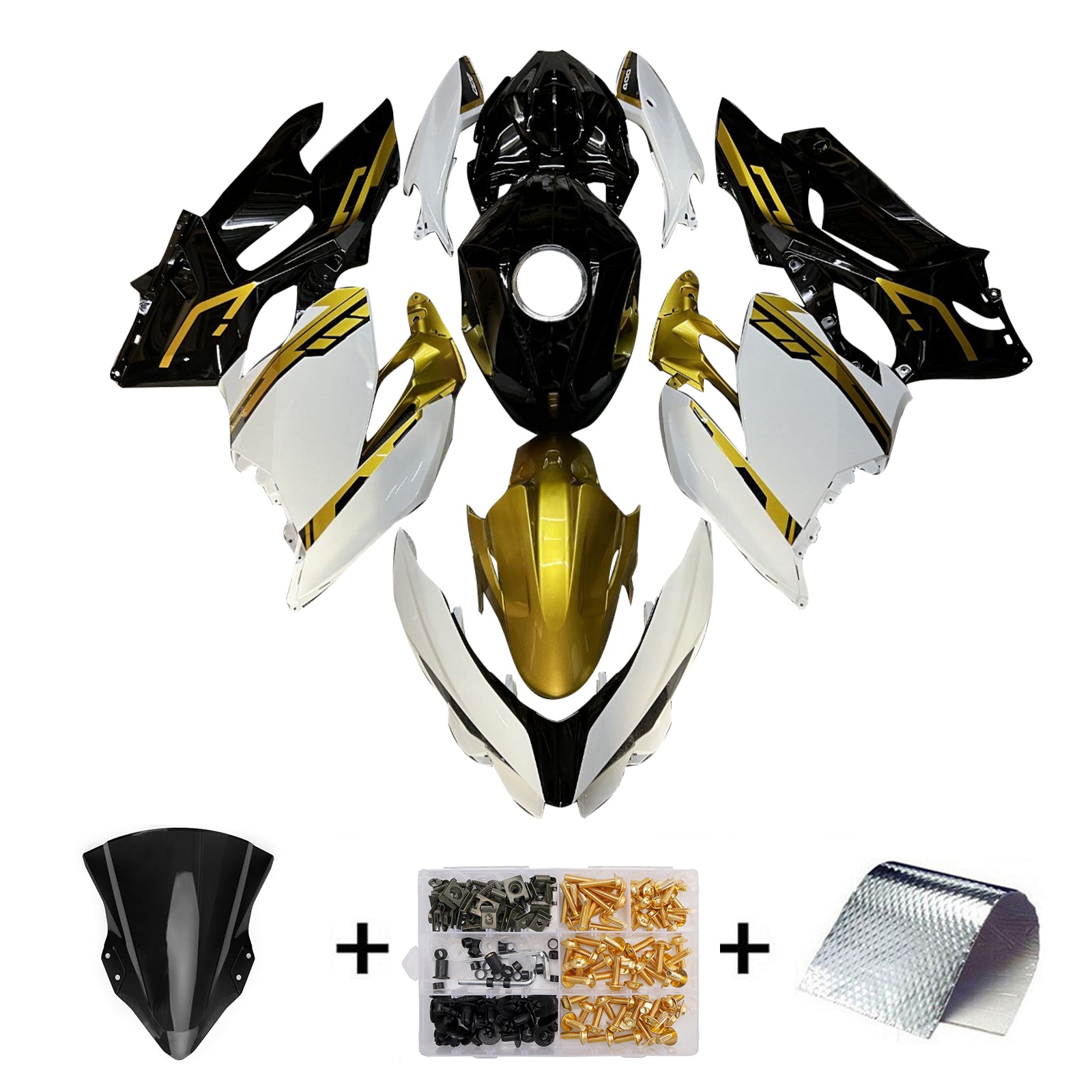 Amotopart 2018-2024 Kawasaki EX400 Ninja400 Black Gold White Fairing Kit