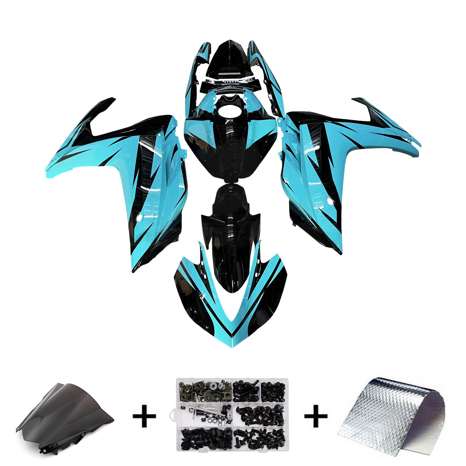 Amotopart Yamaha 2014-2018 YZF R3 2015-2017 YZF R25 Glossy Black Blue Fairing Kit