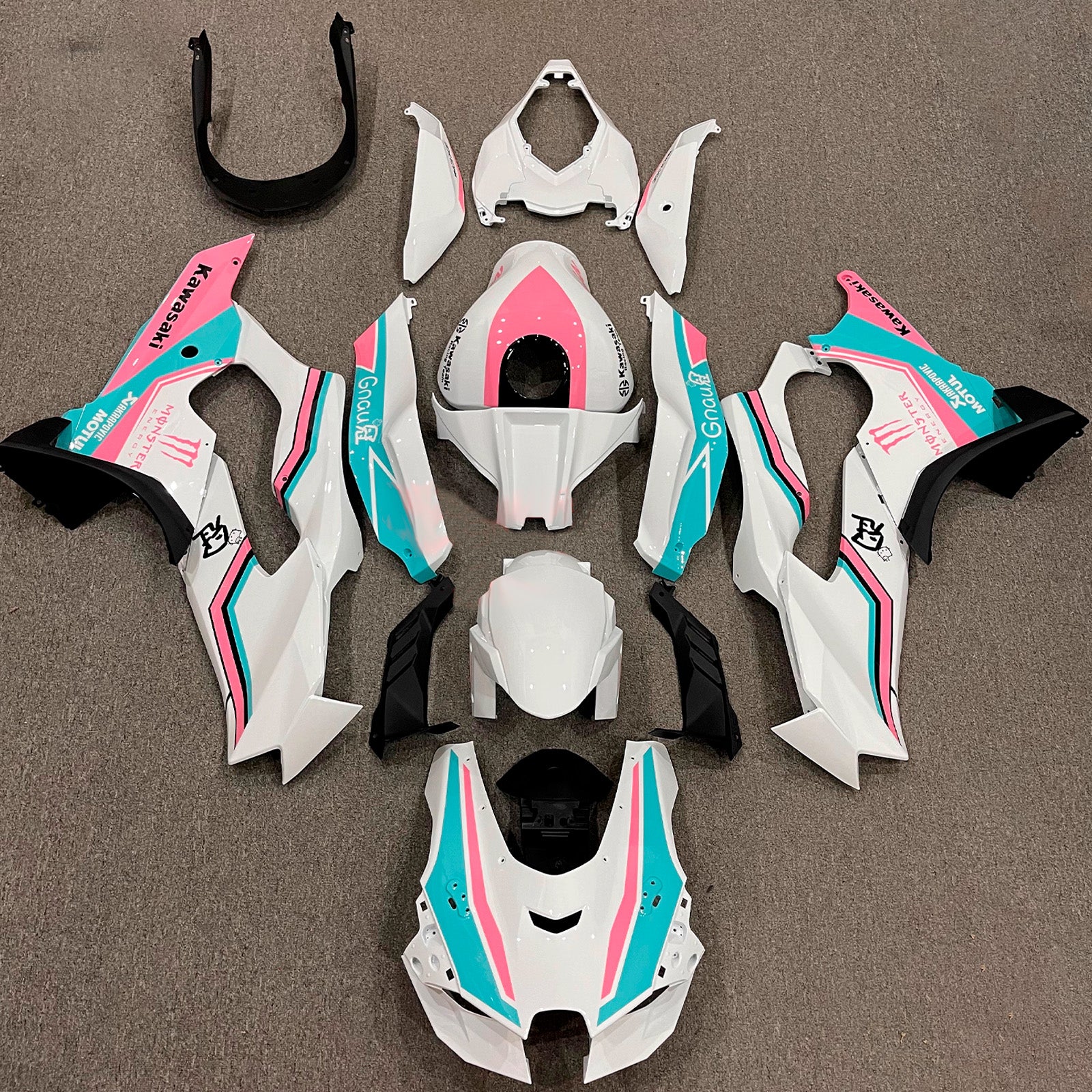 Amotopart 2021-2025 Kawasaki ZX-10R/ZX-10RR White Blue Pink Fairing Kit