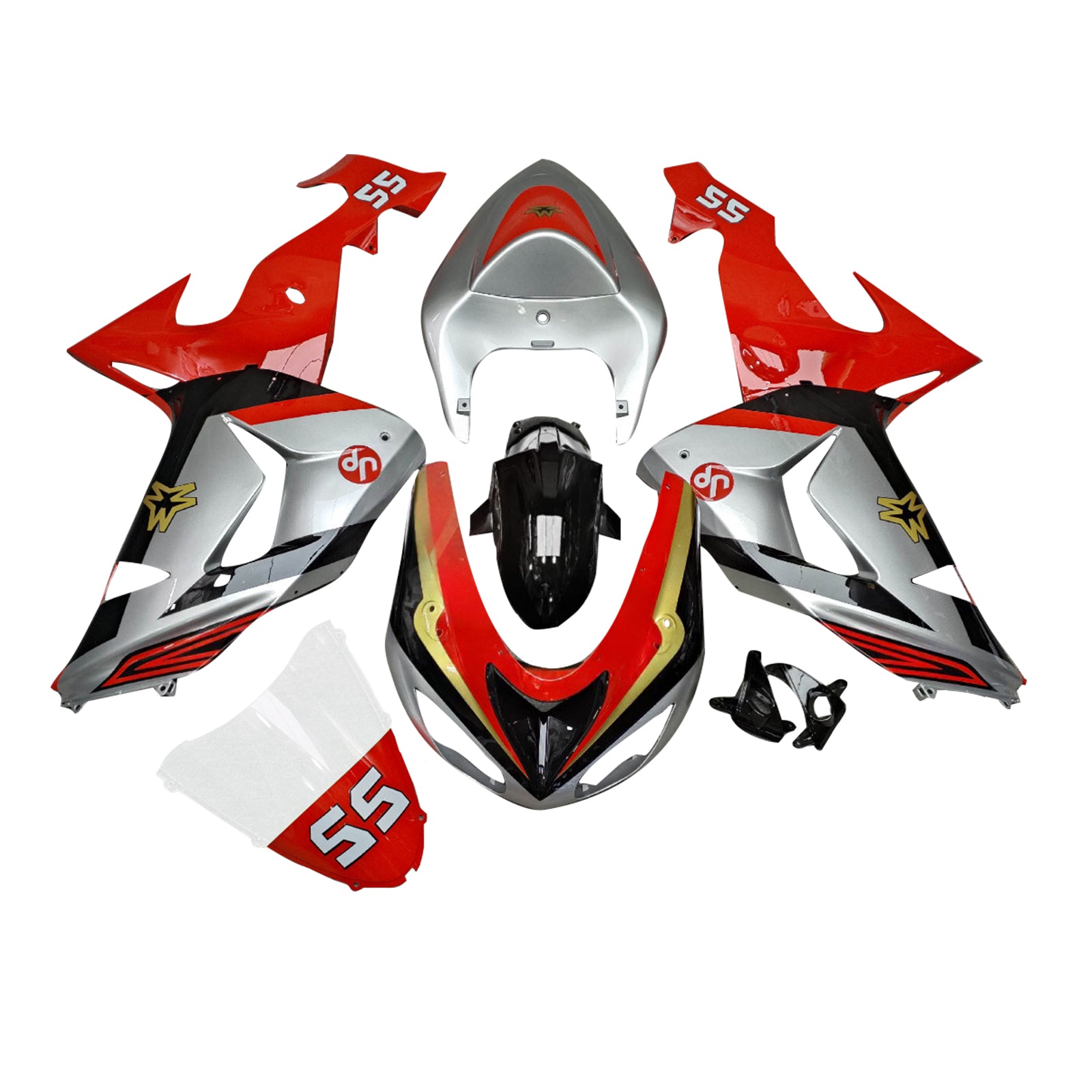 Amotopart 2006-2007 Kawasaki ZX10R Red Silver Fairing Kit