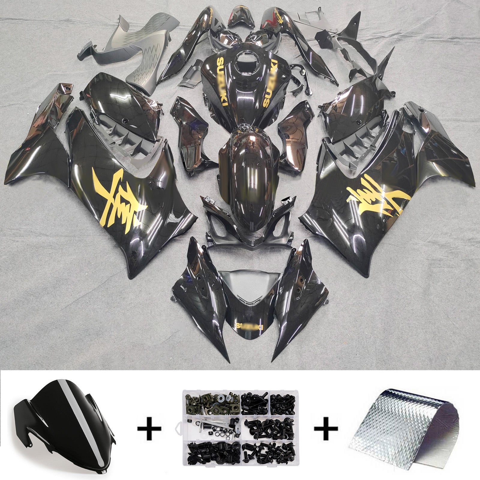 Amotopart 2021-2025 Suzuki GSX1300R Black Yellow Fairing Kit