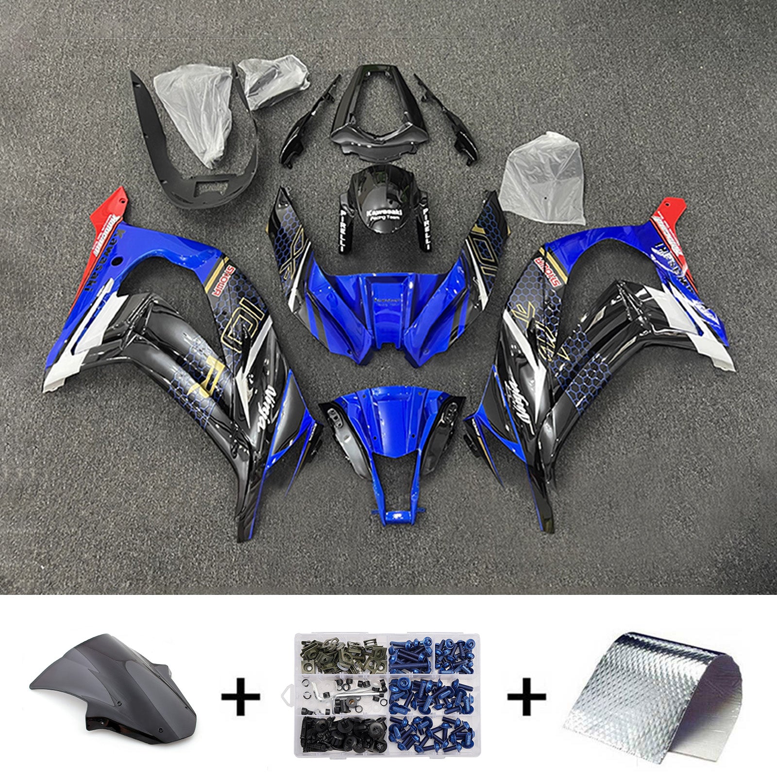Amotopart 2011-2015 Kawasaki ZX10R Black Blue Red Fairing Kit