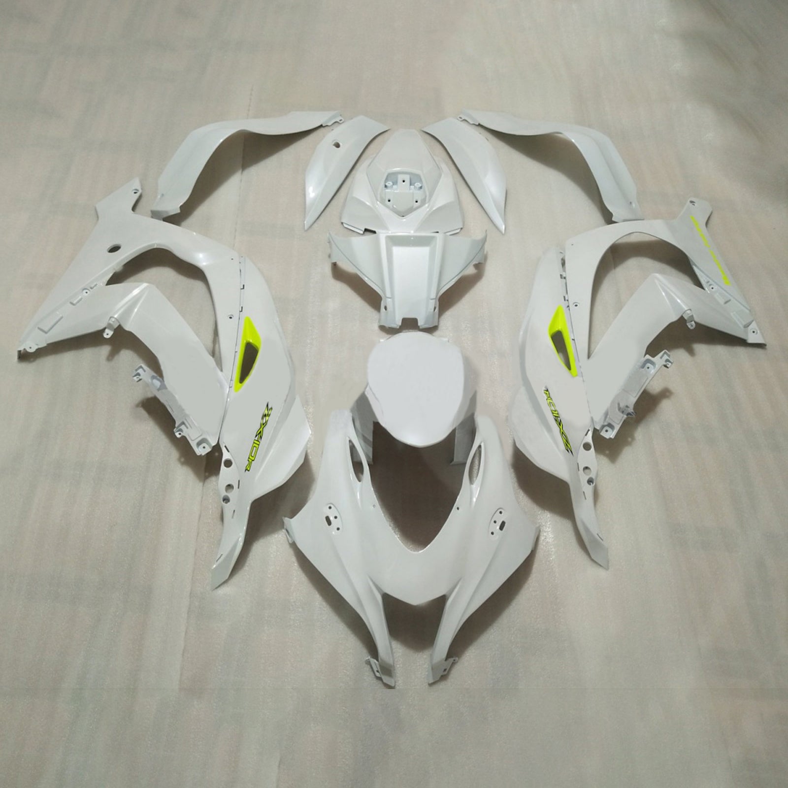 Amotopart 2016-2020 Kawasaki ZX10R White & Yellow Fairing Zestaw