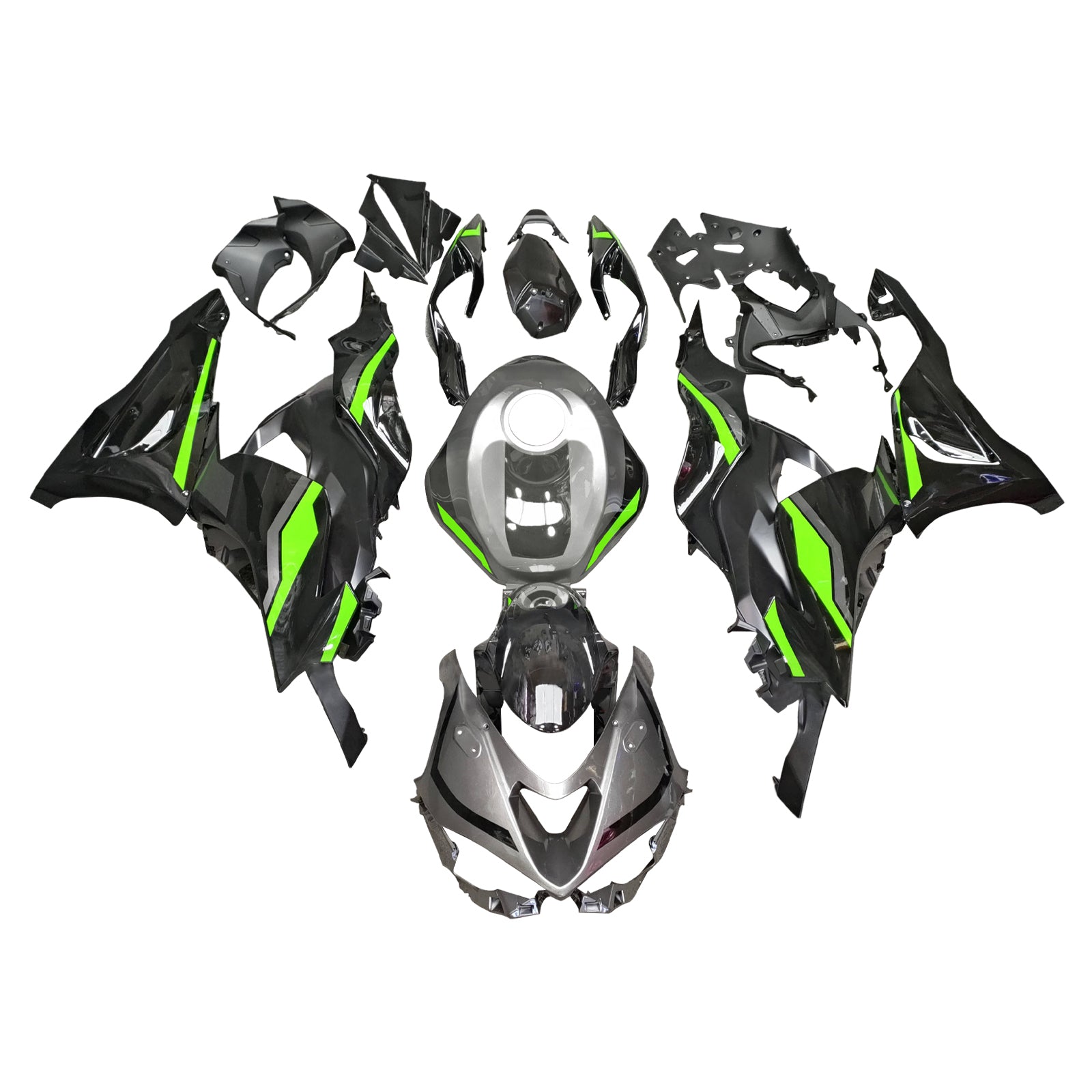 Amotopart 2024-2025 Kawasaki ZX-6R Black Gray Green Fairing Kit