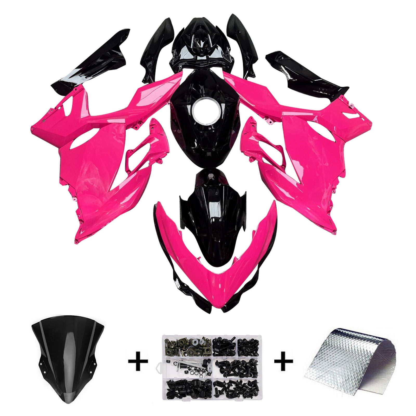 Amotopart 2018-2024 Kawasaki EX400 Ninja400 Black Pink Fairing Kit