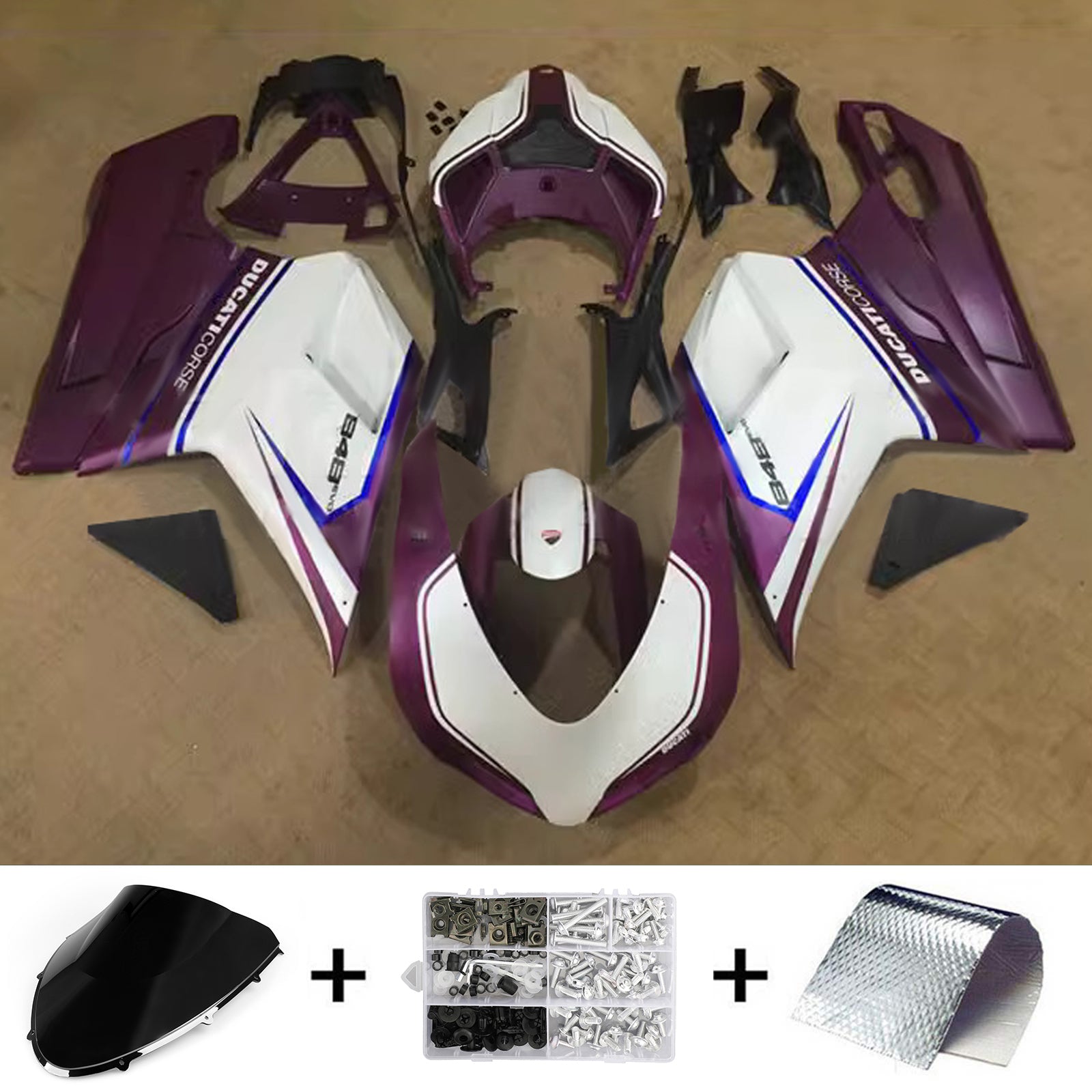 Amotopart All Years Ducati 1098/1198/848 Dark Purple White Fairing Kit