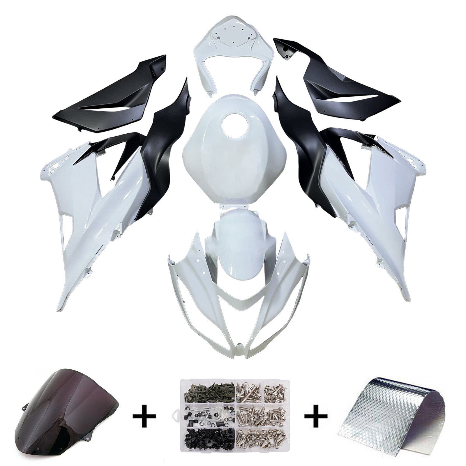 Amotopart 2013-2018 Kawasaki ZX6R 636 Black & White Fairing Kit
