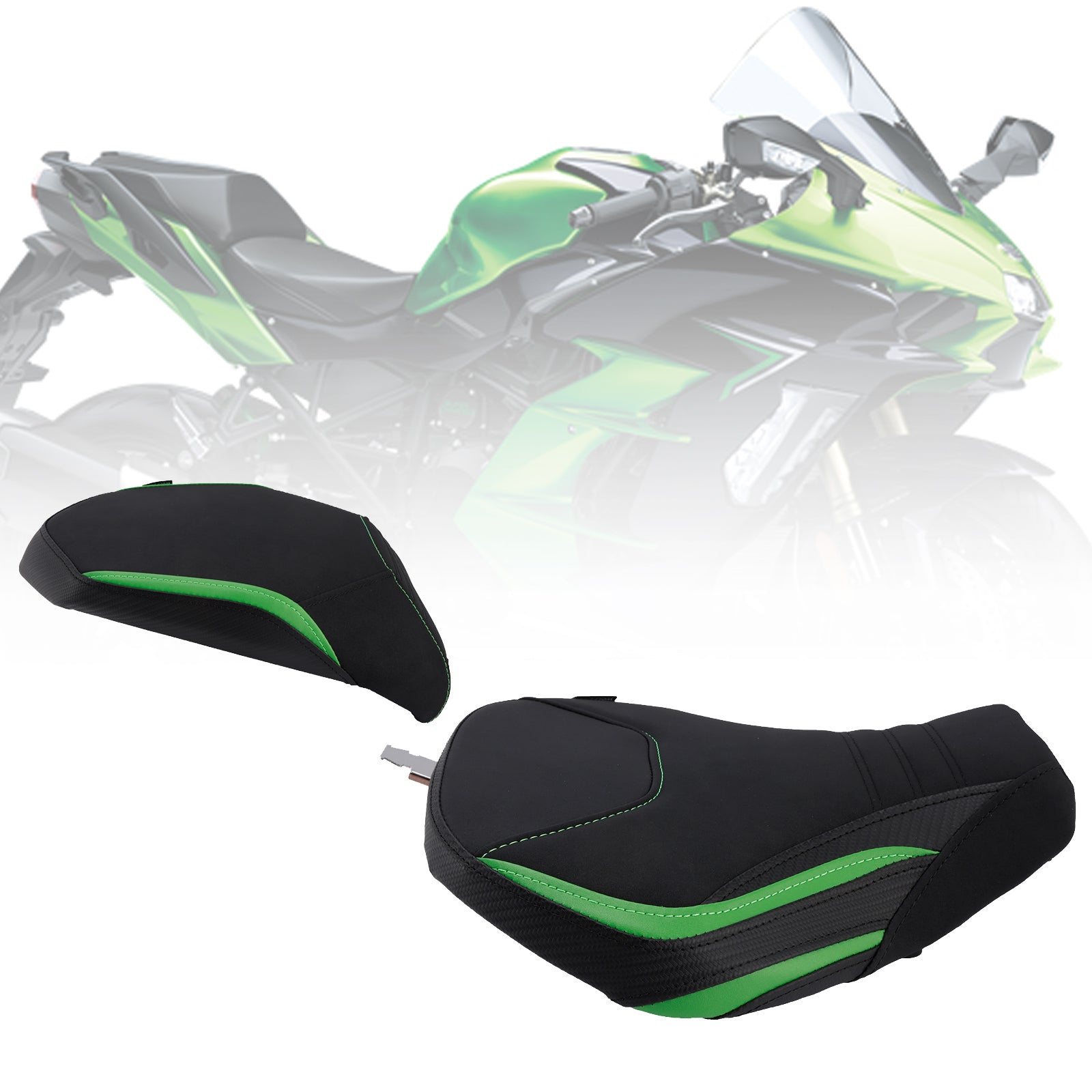 22-25 Kawasaki Ninja H2 Sx Bestuurder&PPassagiersstoelset Achterkussen Groen1