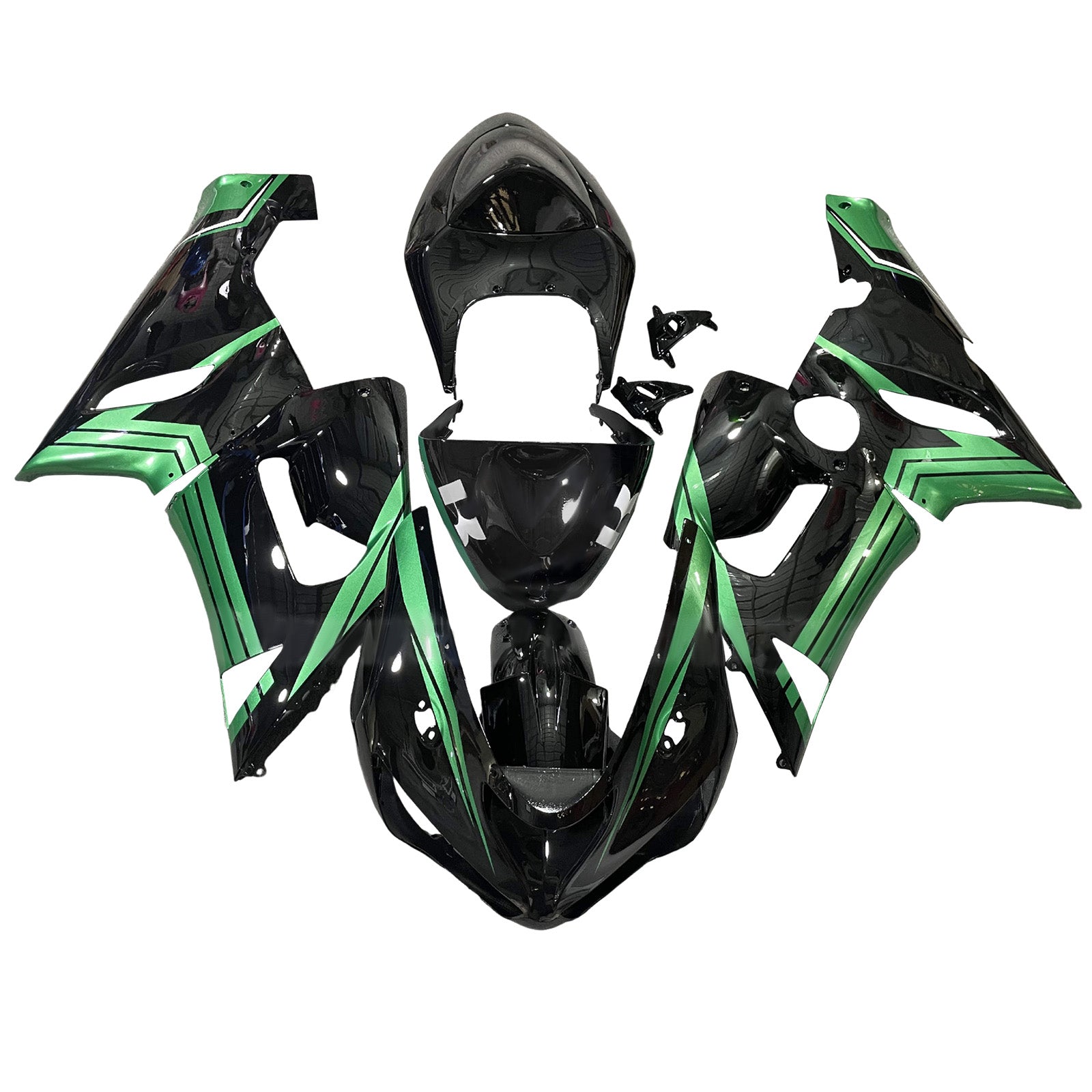 Amotopart 2005-2006 Kawasaki ZX6R 636 Green Black Fairing Kit