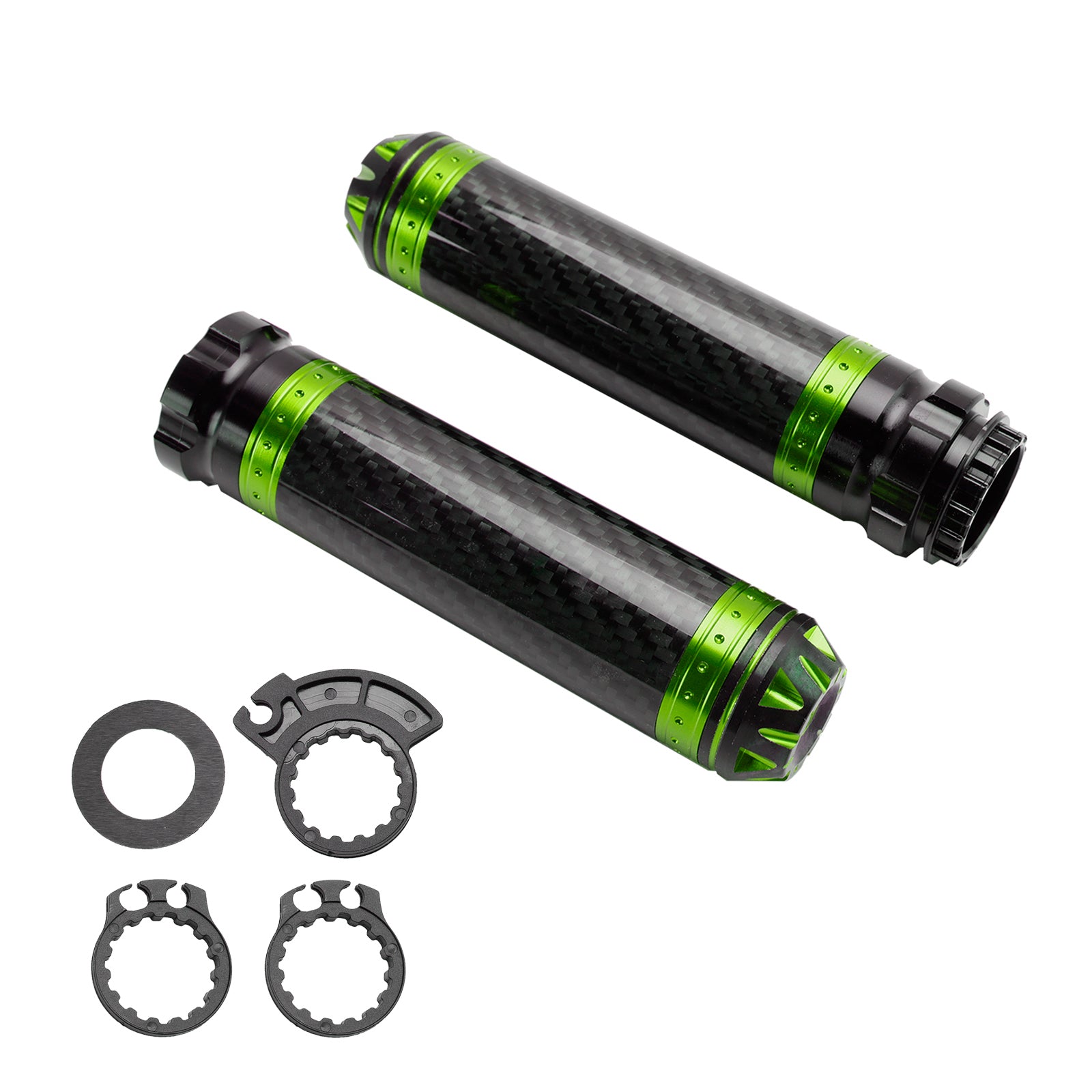 7/8"/22Mm Motorcycle Handle Bar Carcon Grips Universal Green For Motorcycles Silver