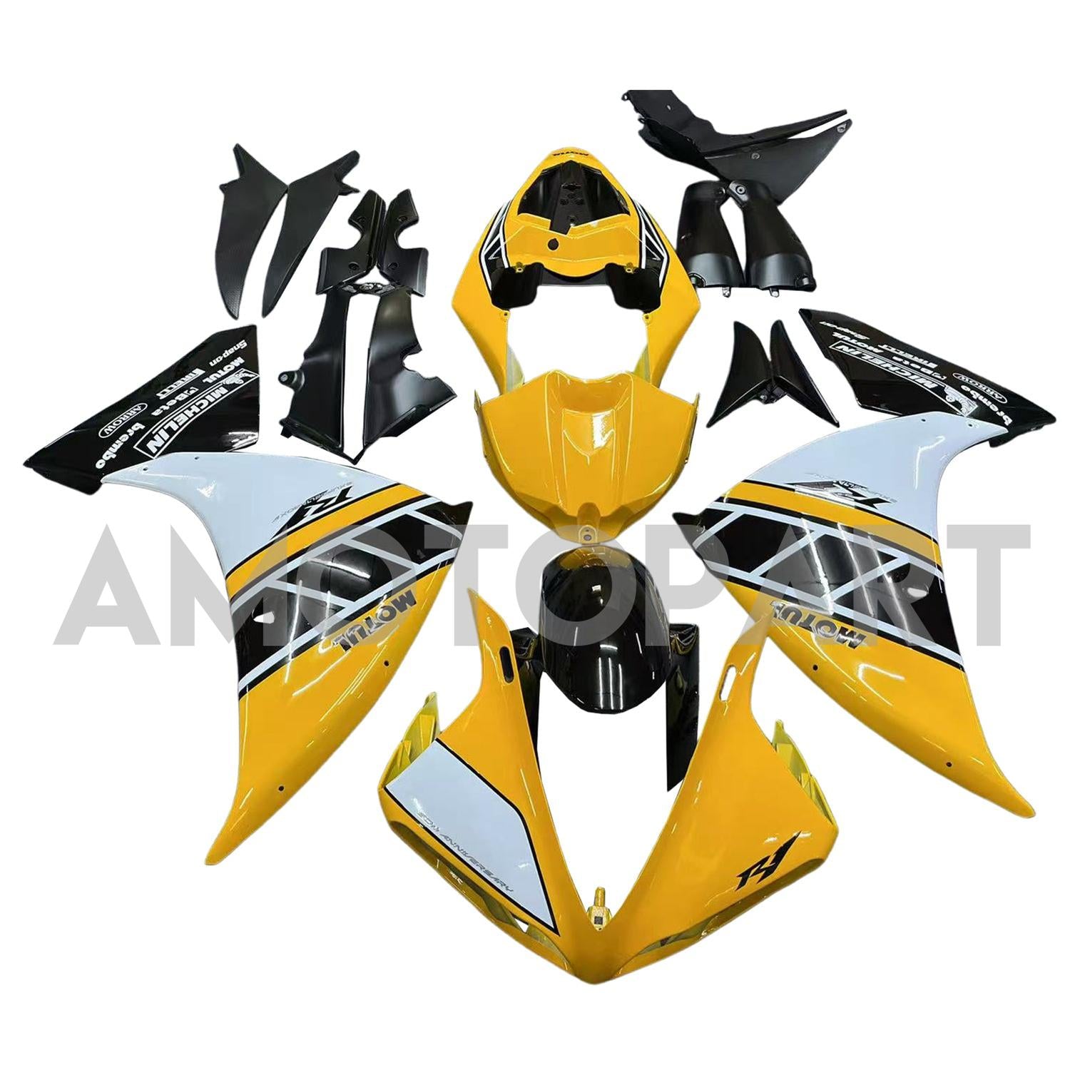 Amotopart 2009-2011 Yamaha YZF 1000 R1 Yellow Black White Fairing Kit