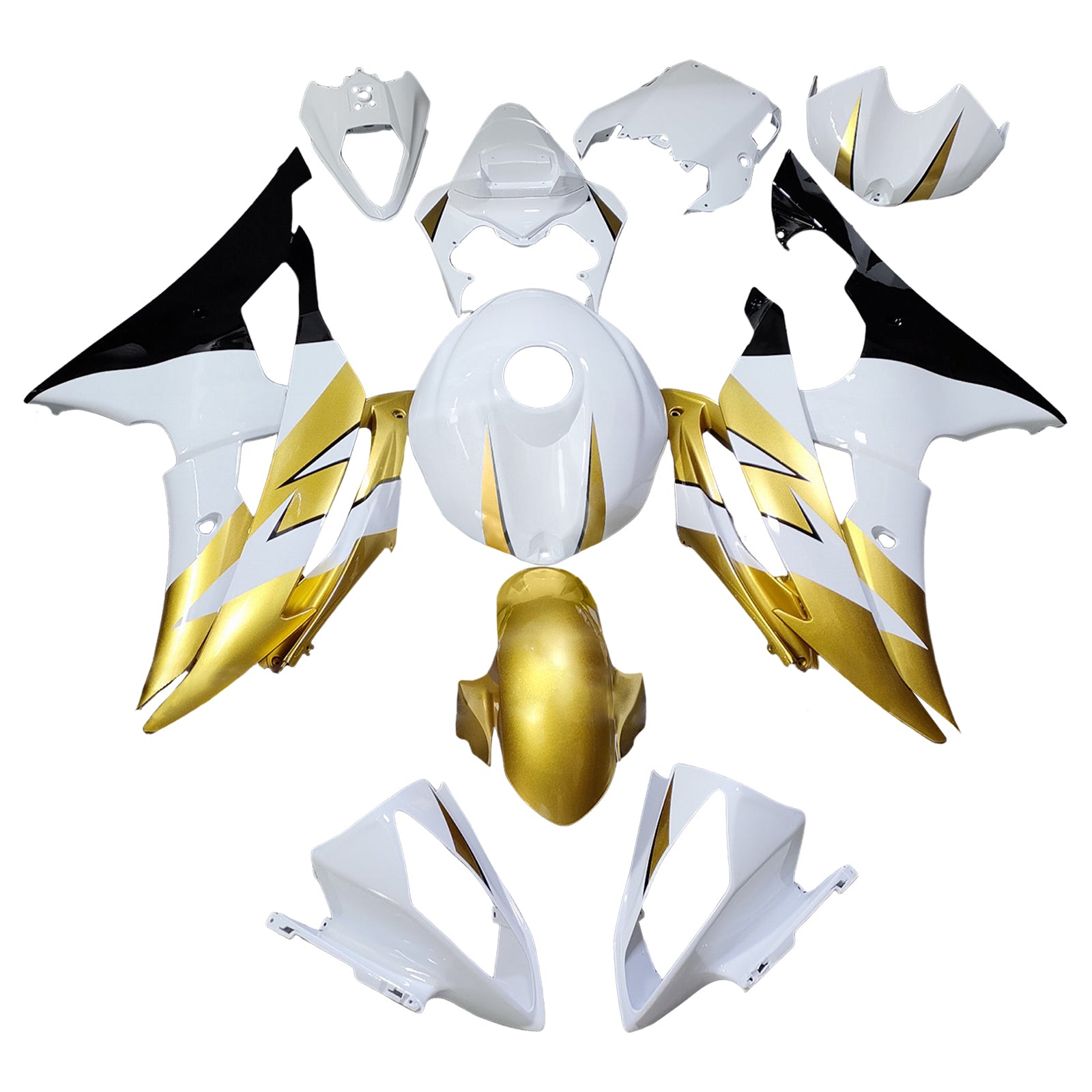 Amotopart 2008-2016 Yamaha YZF-R6 White & Gold Fairing Kit