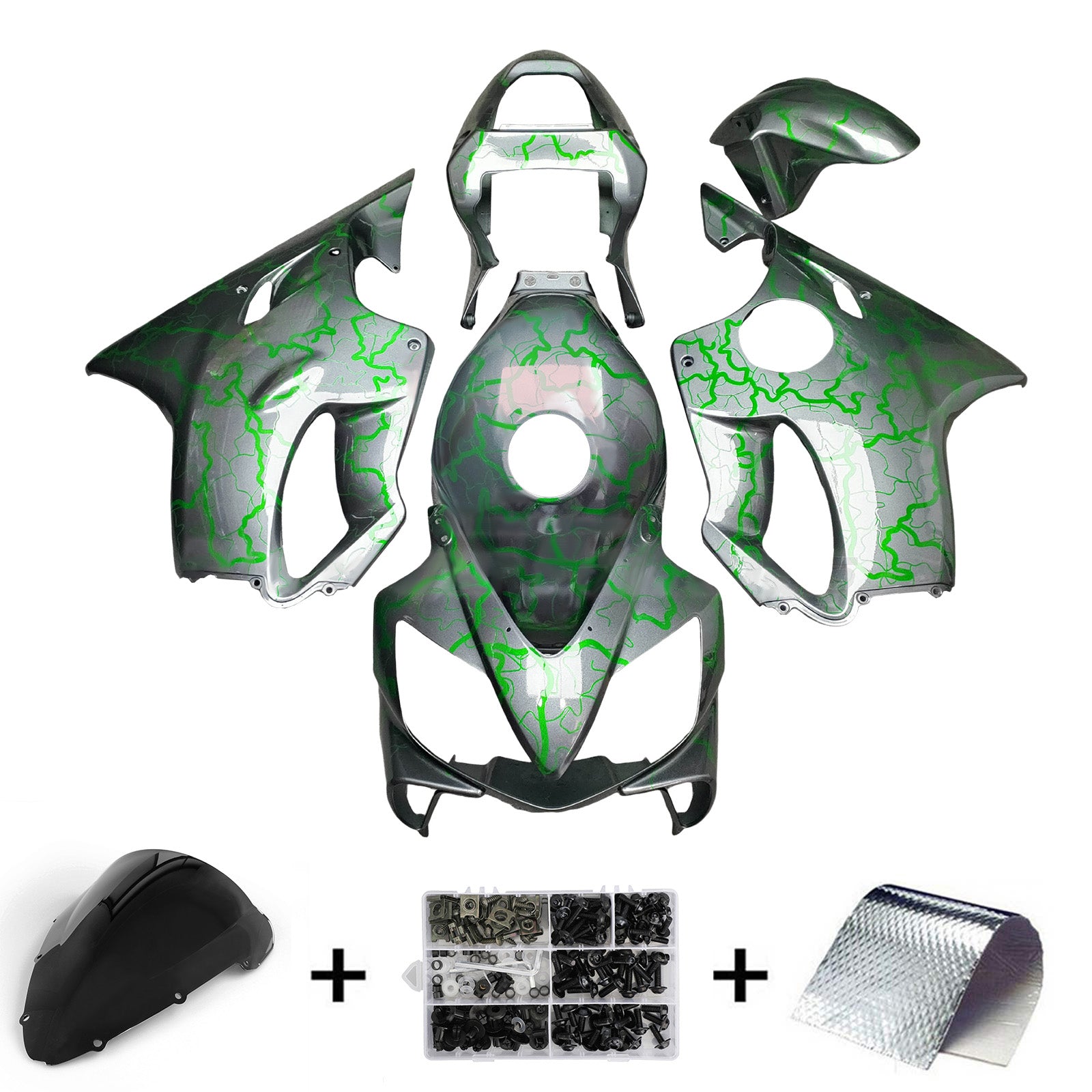 Amotopart 2001-2003 Honda CBR600 F4i Grey Green Line Fairing Kit