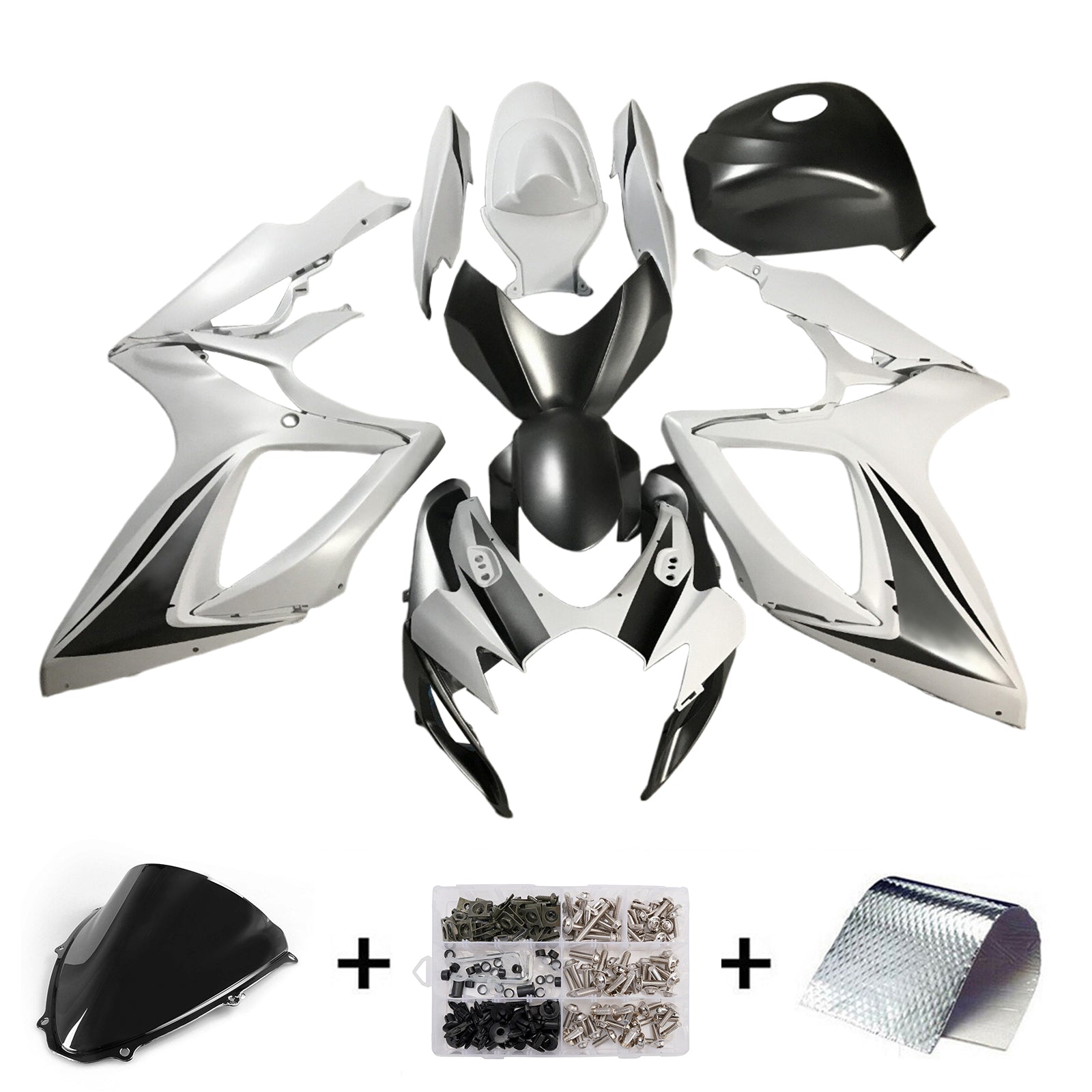 Amotopart 2006-2007 Suzuki GSXR 600/750 White Black Fairing Kit