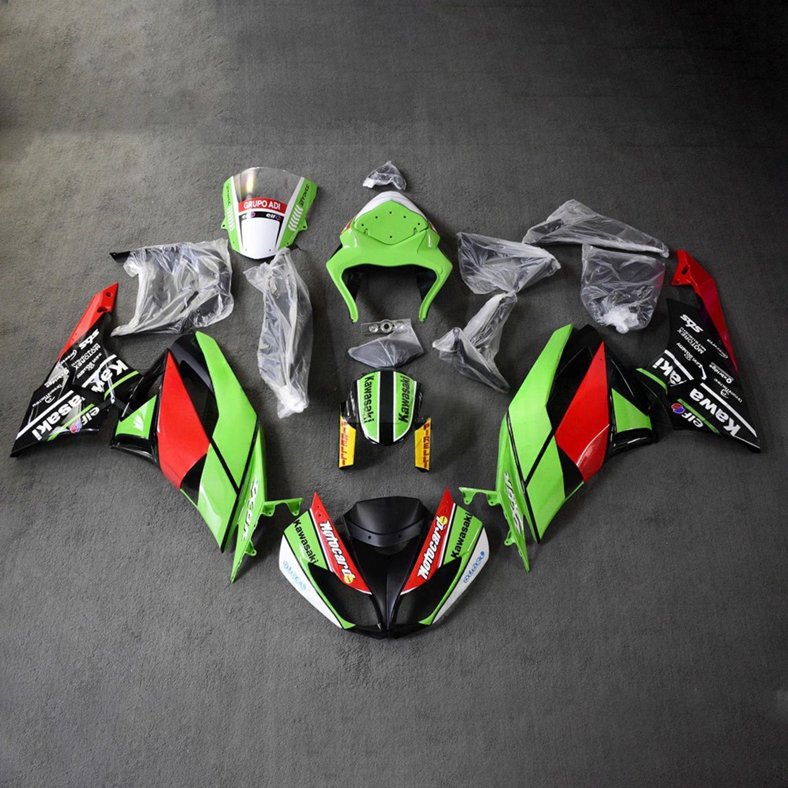 Amotopart 2009-2012 Kawasaki ZX6R 636 Green Black Red Fairing Kit