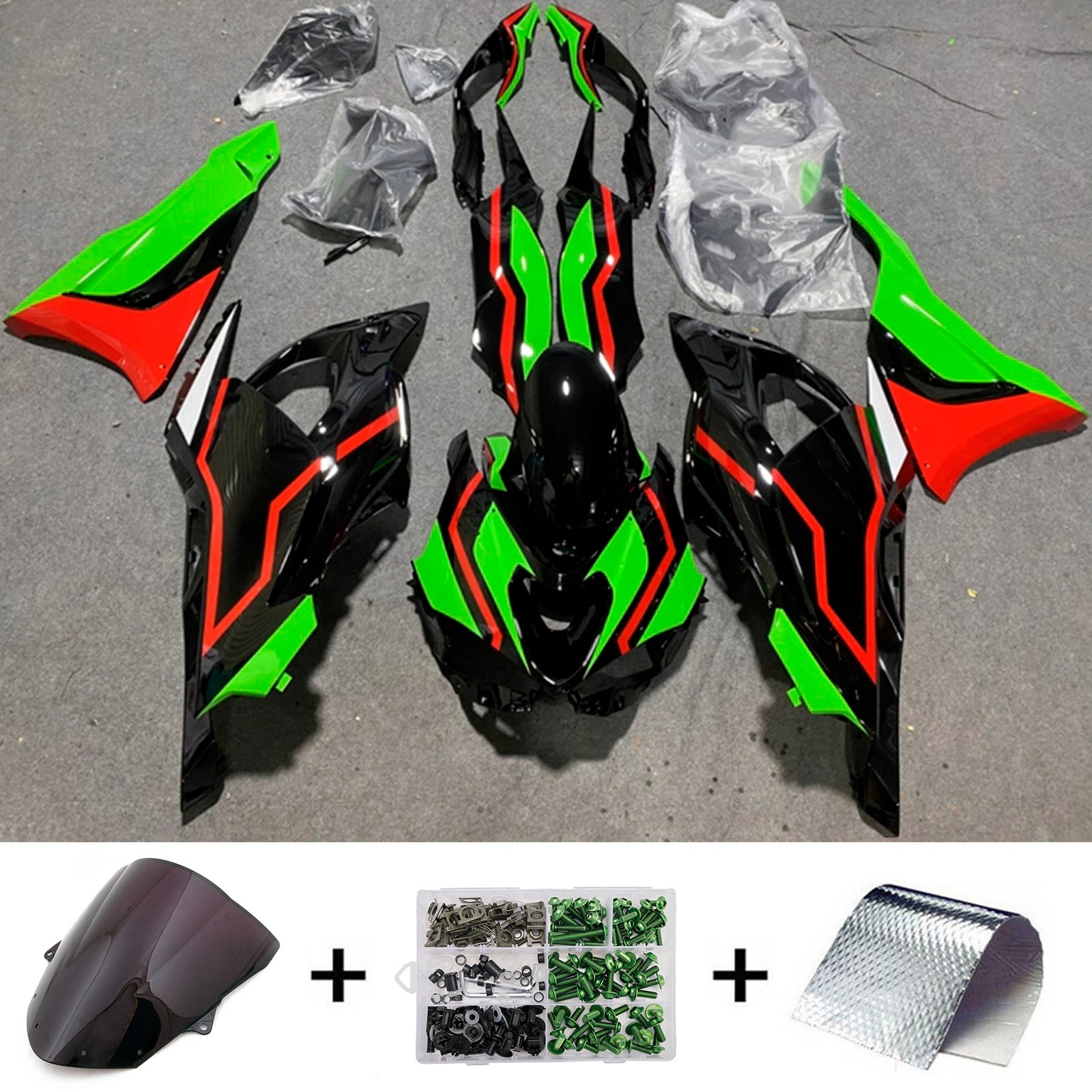 Amotopart 2024-2025 KawasakiΒ ZX-6R Black Red Green Fairing Kit
