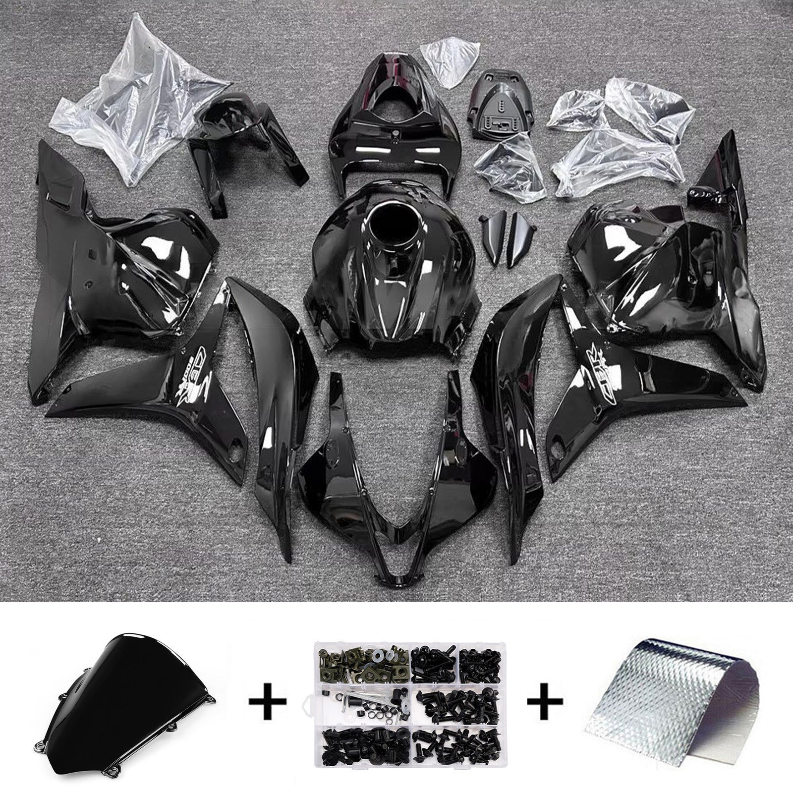 Amotopart 2009–2012 Honda CBR600RR glänzend schwarzes Verkleidungsset