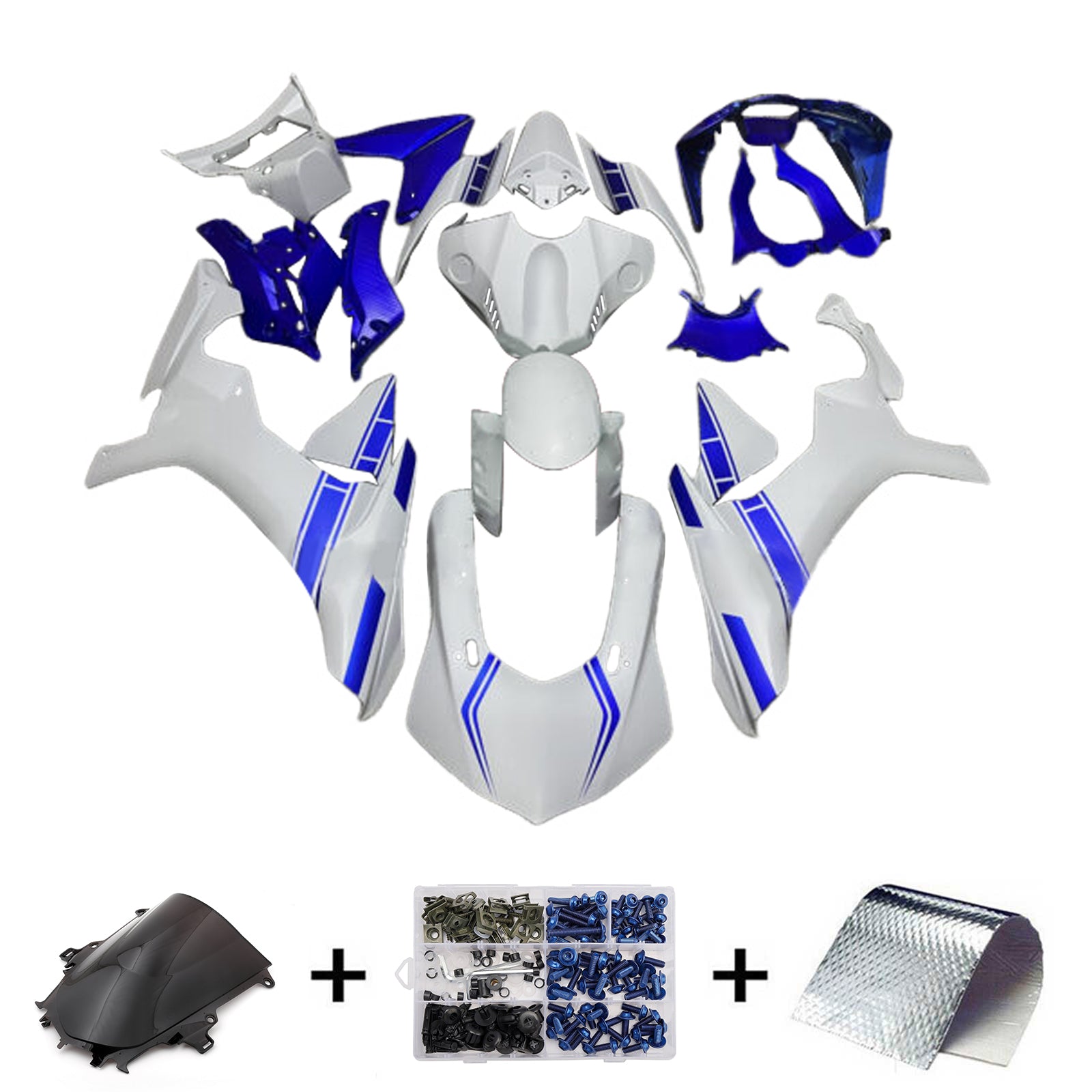 Amotopart 2015-2019 Yamaha YZF-R1 Blue & White Fairing Kit