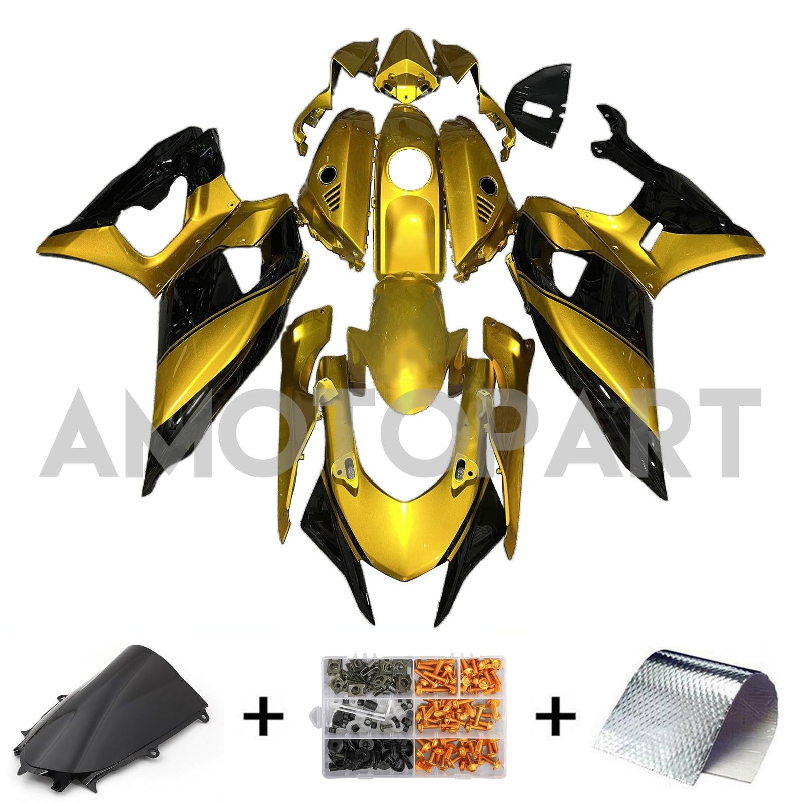 Amotopart 2021-2025 Yamaha YZF-R7 Black Gold Fairing Kit