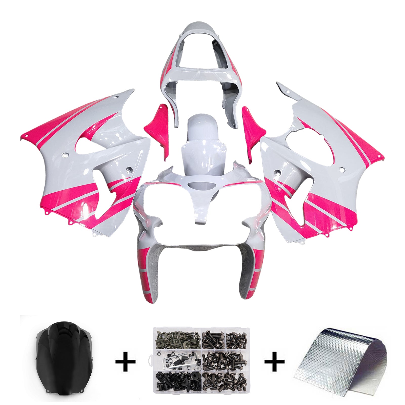 Amotopart Kawasaki 00-02 ZX6R 636 & 05-08 ZZR600 White Pink Fairing Kit