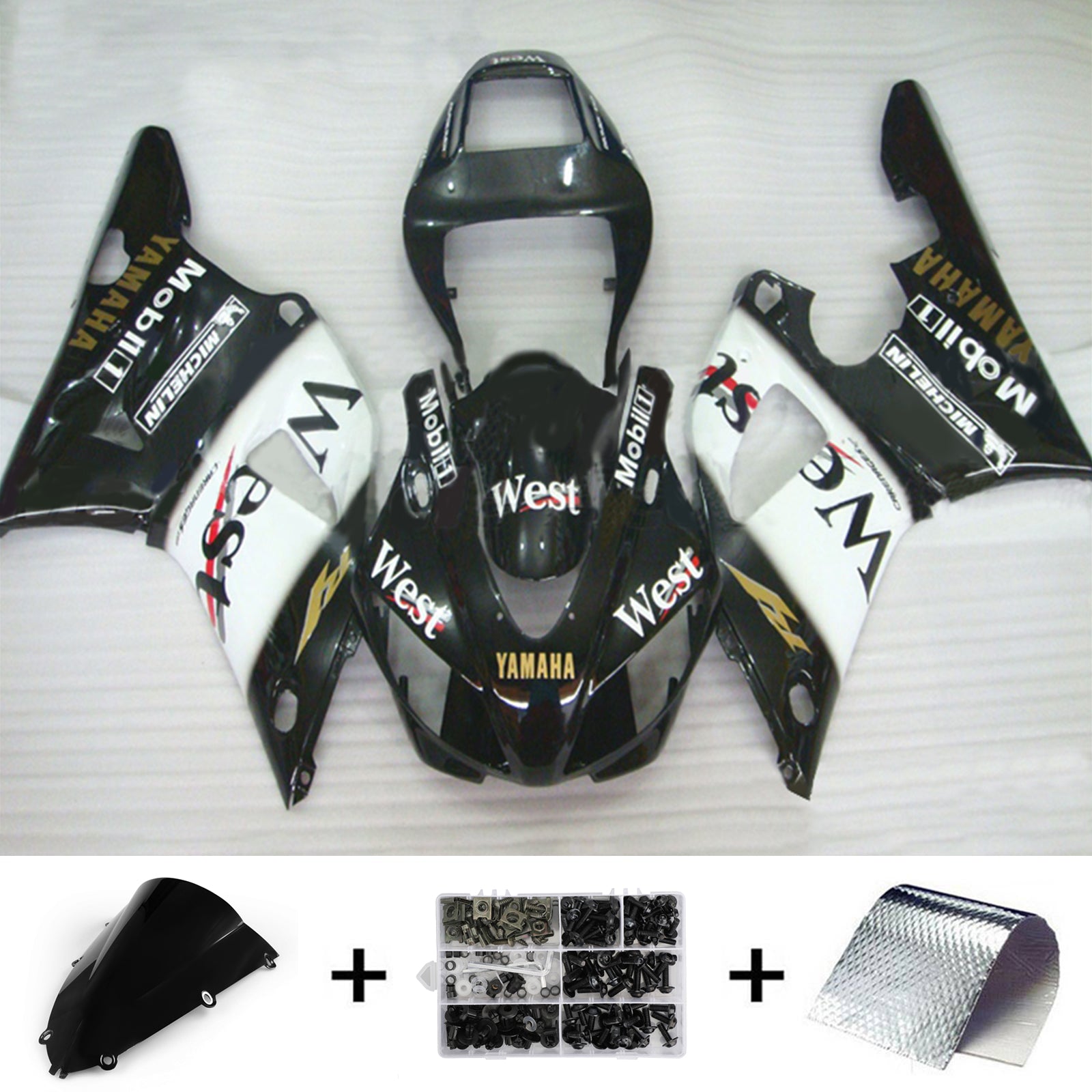Amotopart 1998-1999 Yamaha YZF 1000 R1 Black & White Fairing Kit