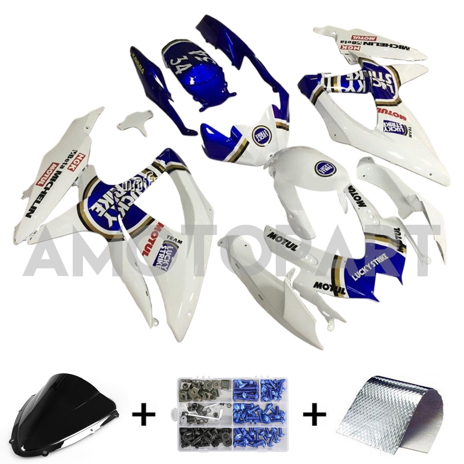 Amotopart 2008-2010 K8 GSXR 600/750 スズキ ブルー&ホワイト Style2 フェアリングキット