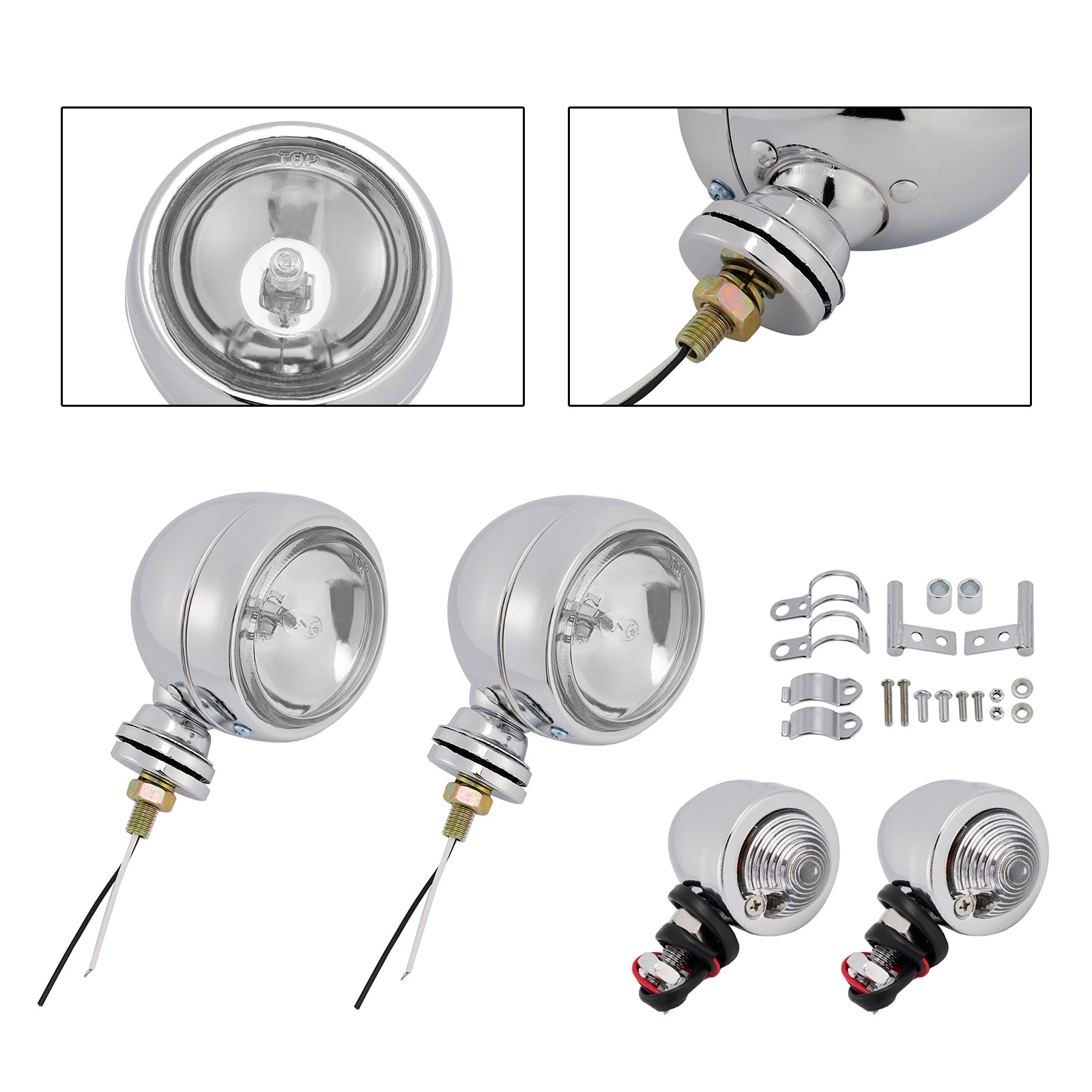 Racer Bobber Chopper Motorcycle Beam Headlight Fog Lamp Custom Chrome #D19