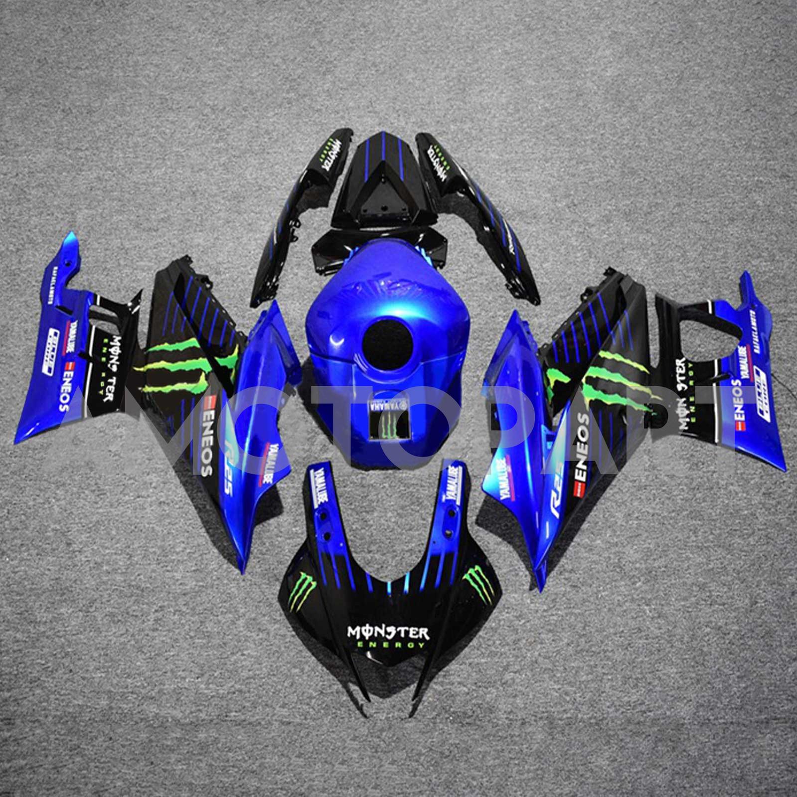 Amotopart 2022-2024 Yamaha YZF-R3 R25 Blue Monster Style6 Fairing Kit