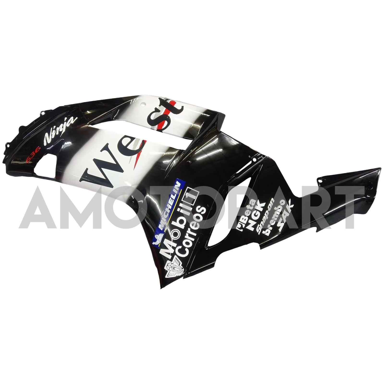 Amotopart 2007-2008 Kawasaki ZX6R 636 Black White Fairing Kit