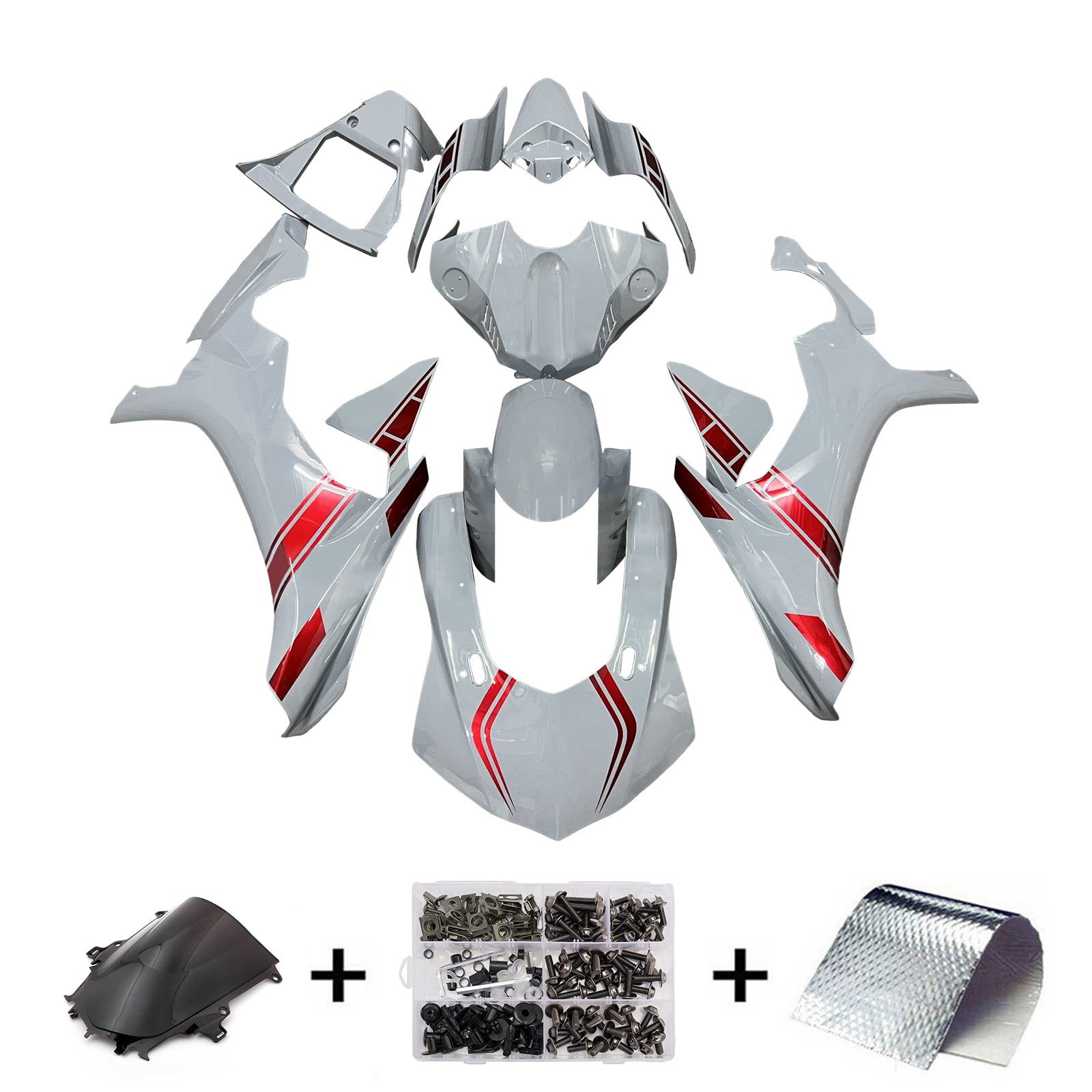 Amotopart 2015-2019 Yamaha YZF-R1 White Grey Red Fairing Kit