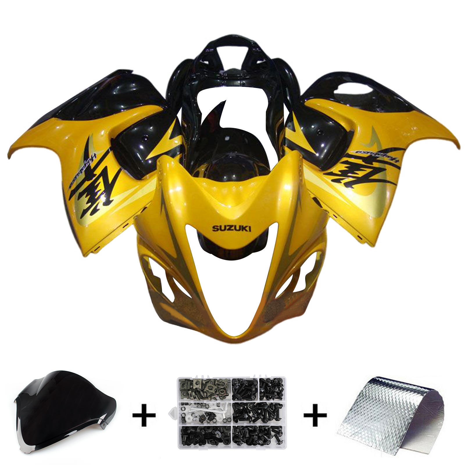 Amotopart 2008-2020 GSX1300R Hayabusa Suzuki Gold & Black Fairing Kit