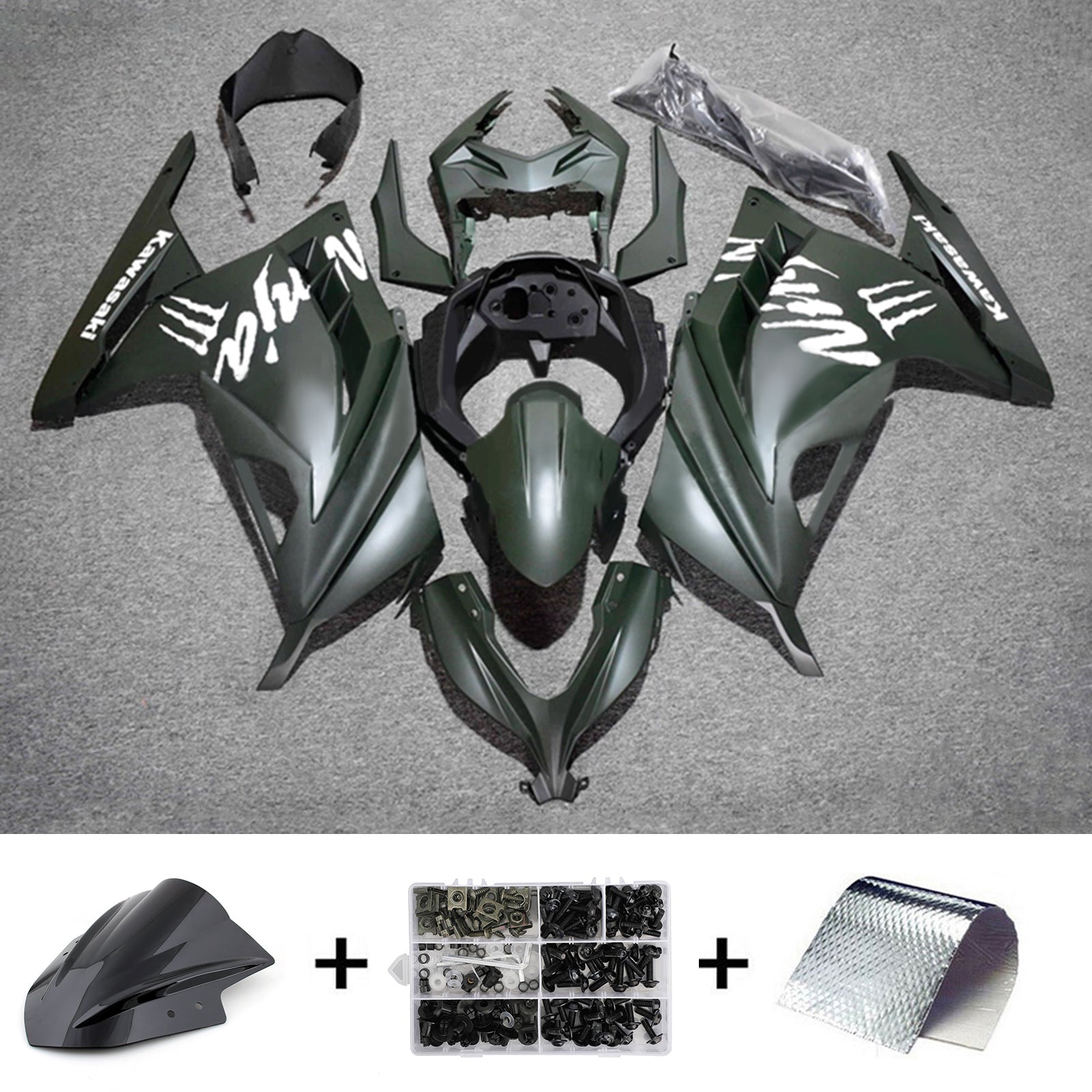 Amotopart 2013-2024 Kawasaki EX300/Ninja300 Dark Green Fairing Kit