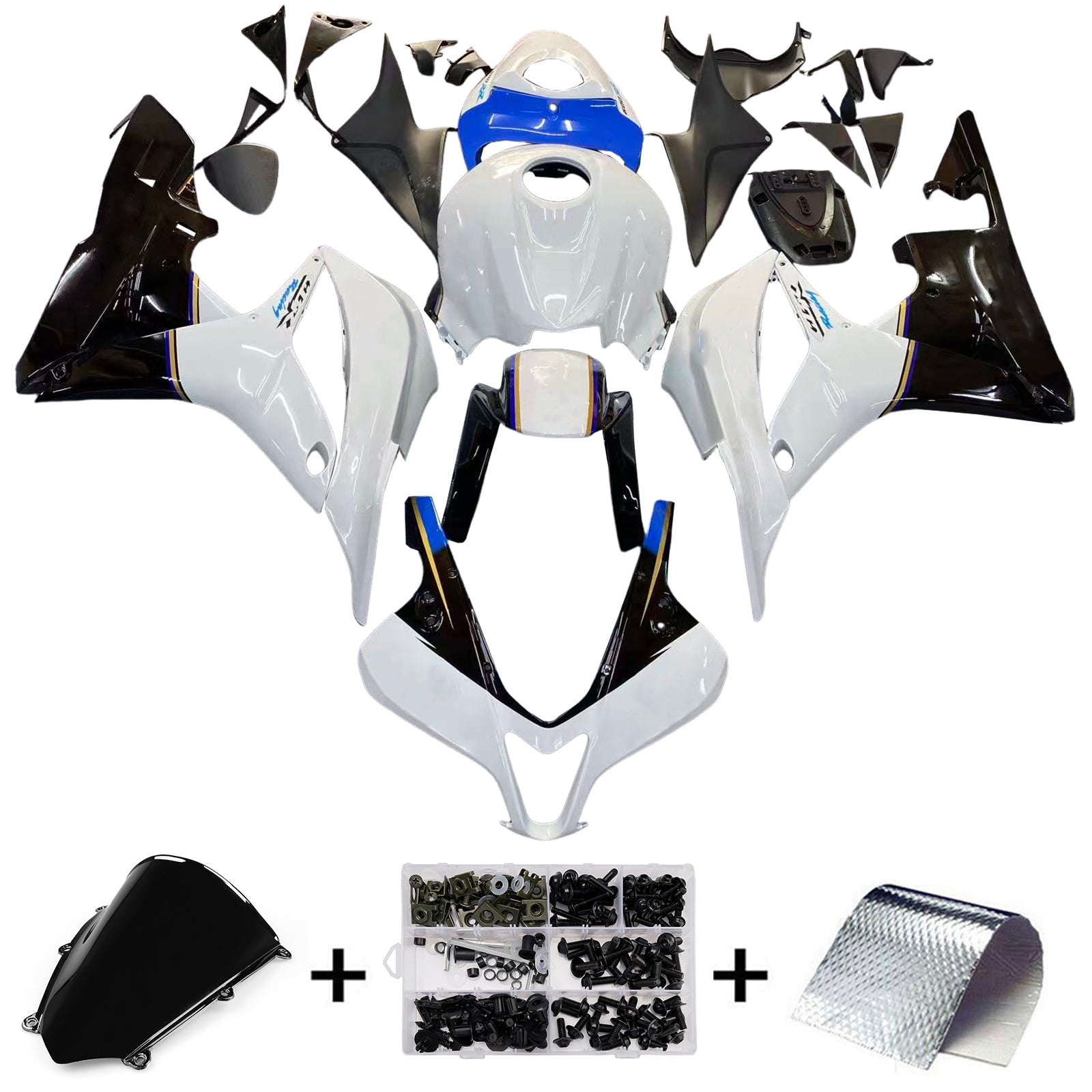 Amotopart 2007–2008 Honda CBR600RR Weiß Schwarz Blau Verkleidungsset
