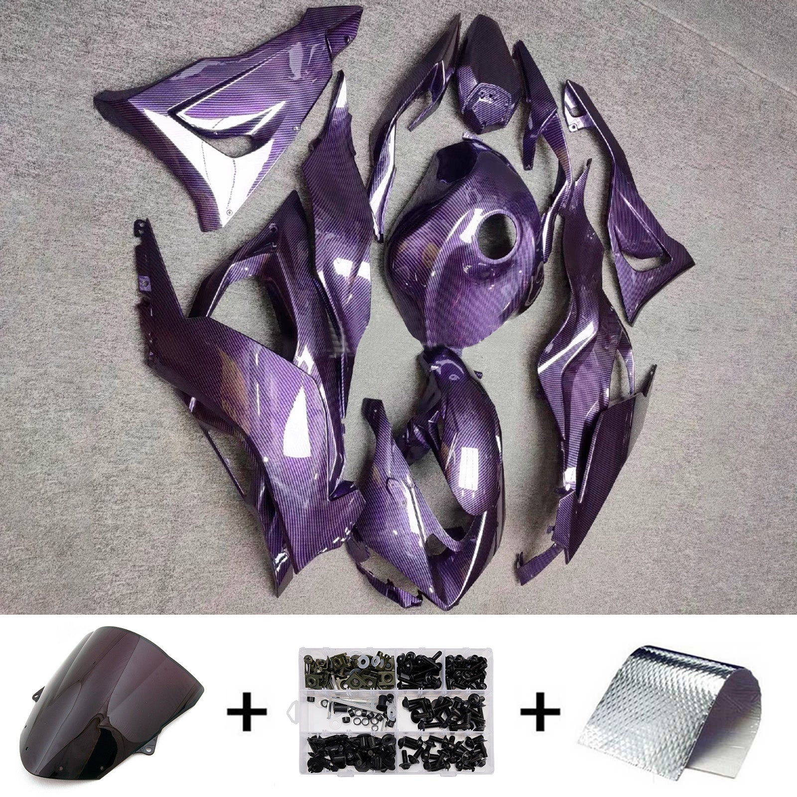 Amotopart 2024-2025 Kawasaki ZX-6R Purple Carbon Fiber Pattern Fairing Kit