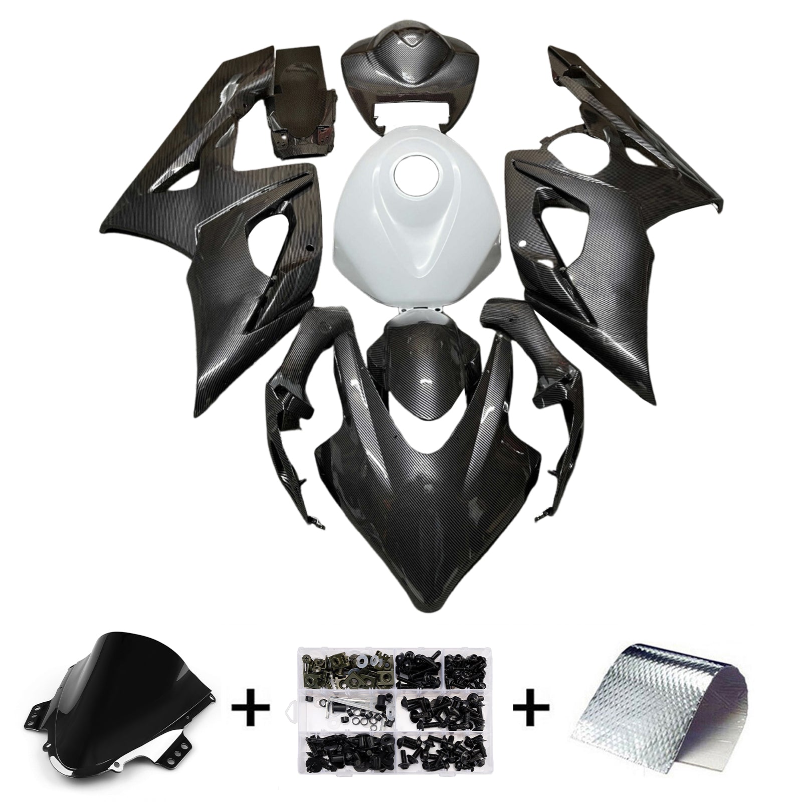 Amotopart 2005-2006 Suzuki GSXR1000 Carbon Fiber Pattern White Fairing Kit