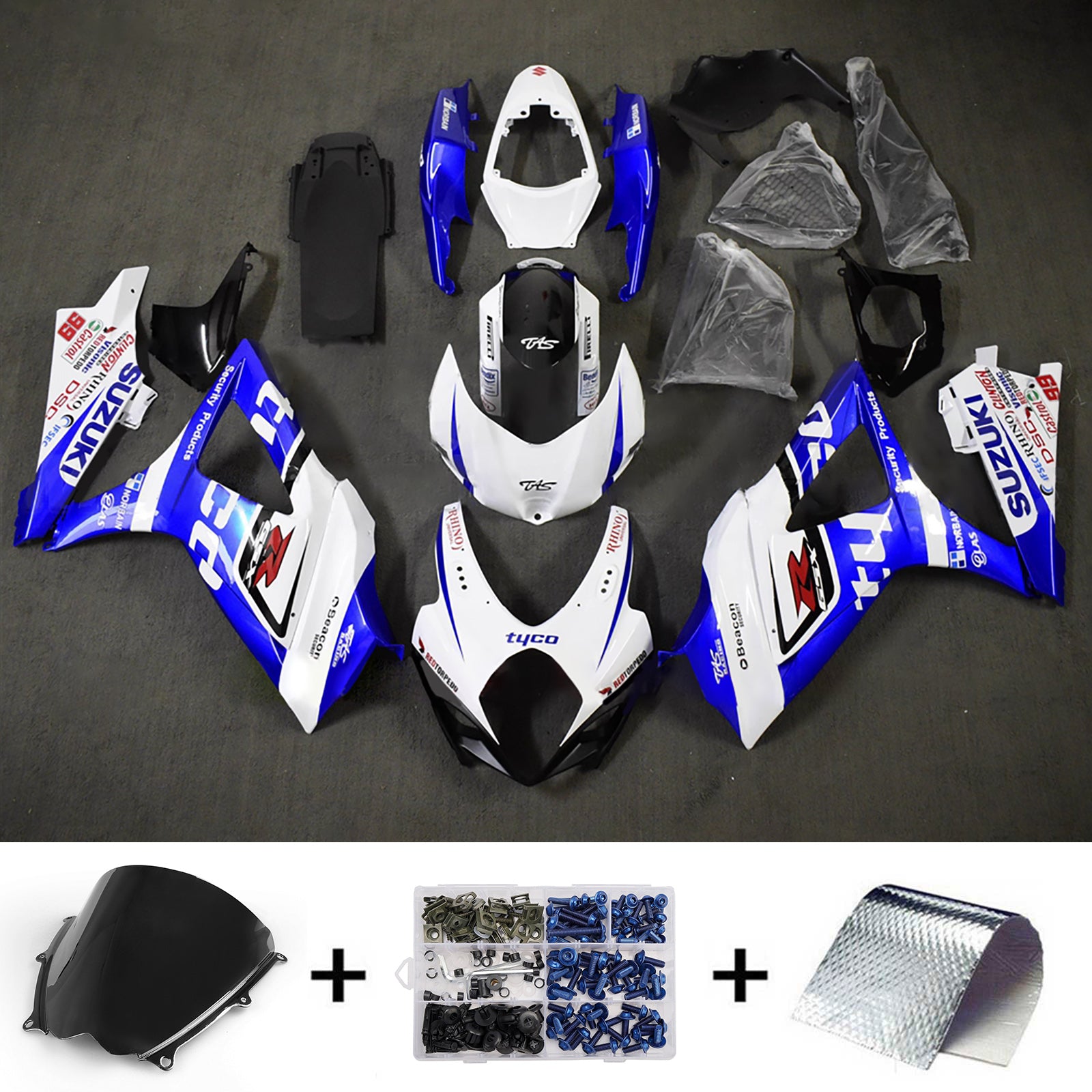 Amotopart 2007-2008 Suzuki GSXR1000 blauw-witte kuipset