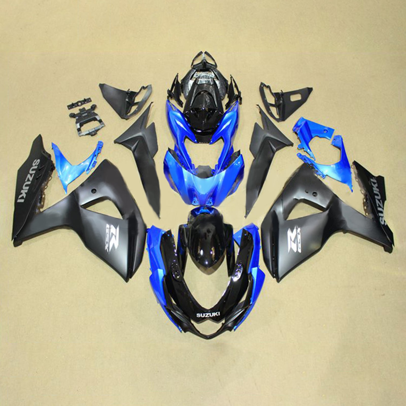 Amotopart 2009-2016 K9 GSXR1000 Suzuki Noir Mat&Kit de carénage Blue Style1