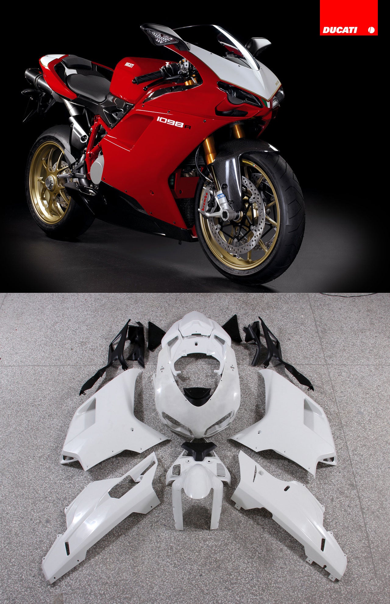 Amotopart 2007-2011 Ducati 1098/1198/848 Red White Fairing Kit
